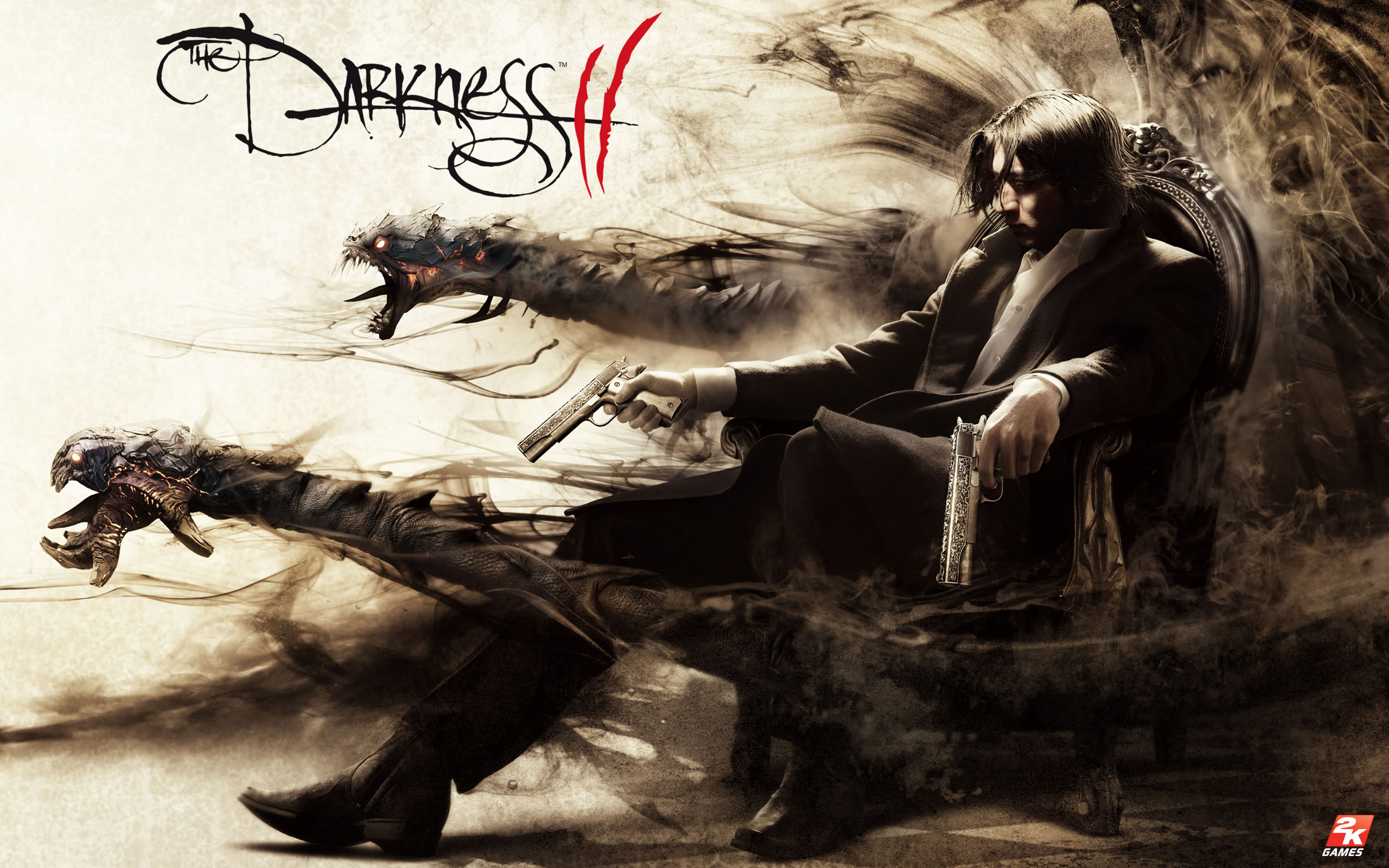 the darkness ii, black hair, video game, creature, darkness ii, gun, weapon, the darkness