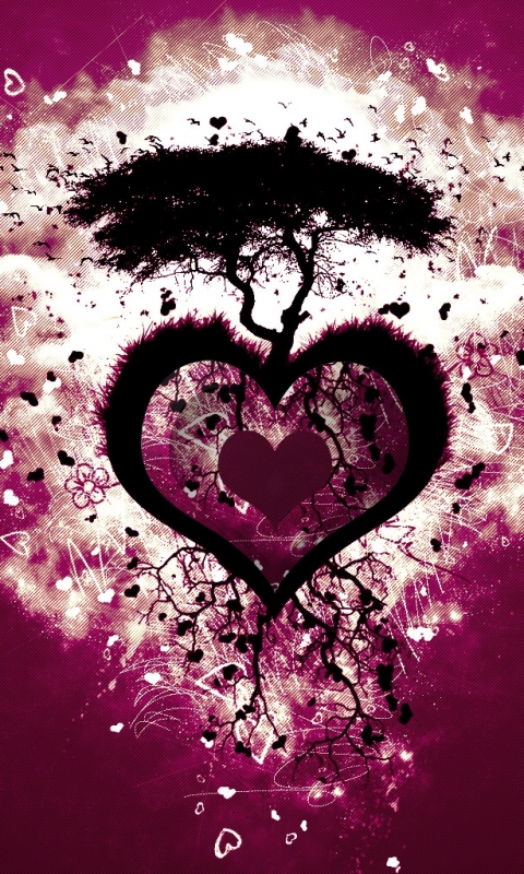 Скачать картинку Любовь, Дерево, Сердце, Художественные в телефон бесплатно.