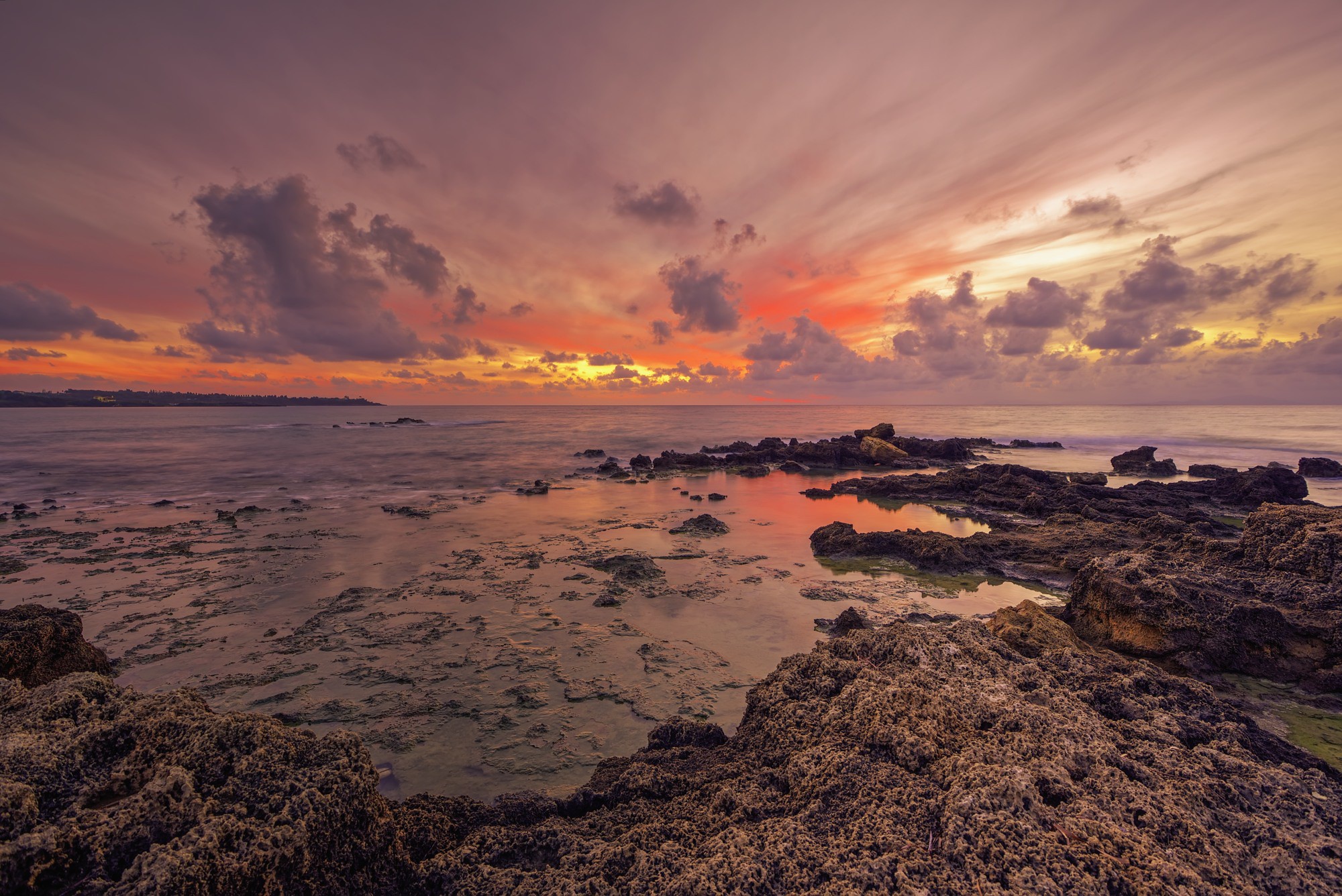 Download mobile wallpaper Sunset, Sky, Horizon, Ocean, Earth, Cloud for free.