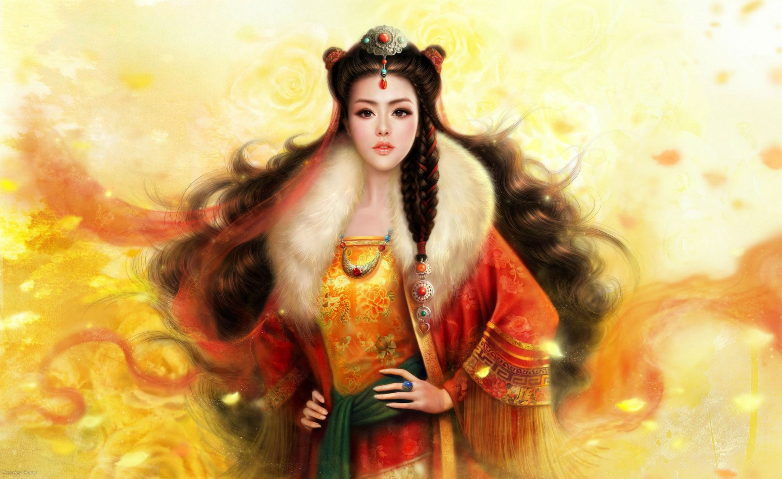 242871 baixar papel de parede fantasia, mulher, asiática, pelagem, cabelo, joias, zhaomin - protetores de tela e imagens gratuitamente
