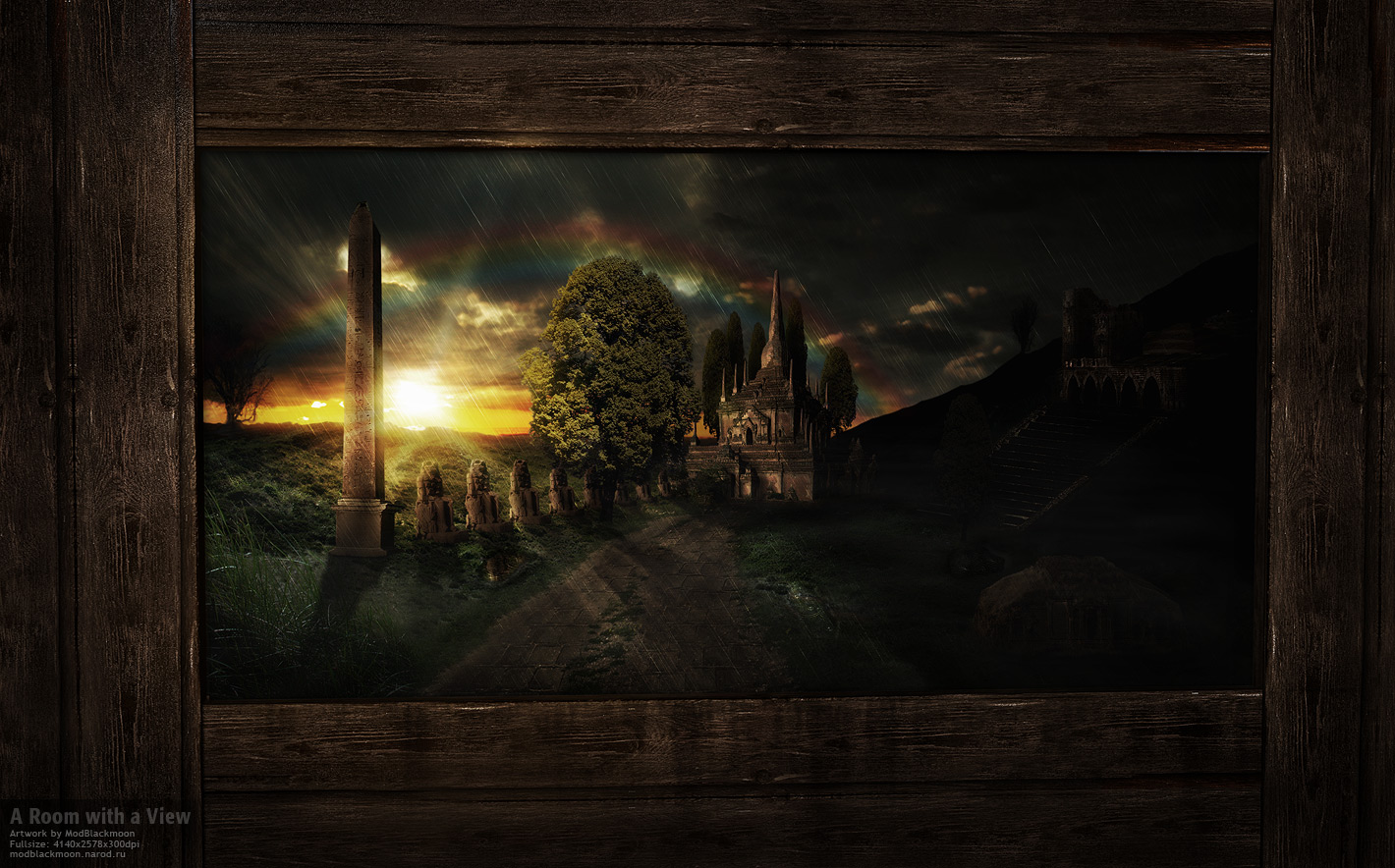 Download mobile wallpaper Landscape, Fantasy, Sunset, Scenic, Castle for free.