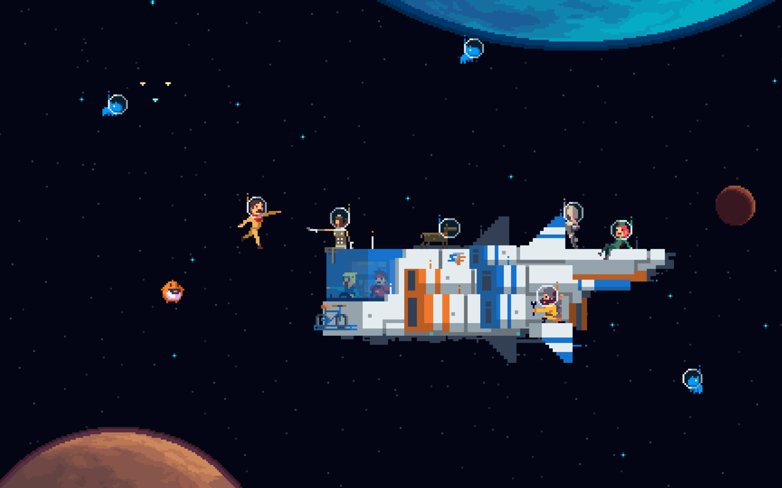 Download mobile wallpaper Space, Planet, Spaceship, Artistic, Astronaut, Pixel Art for free.