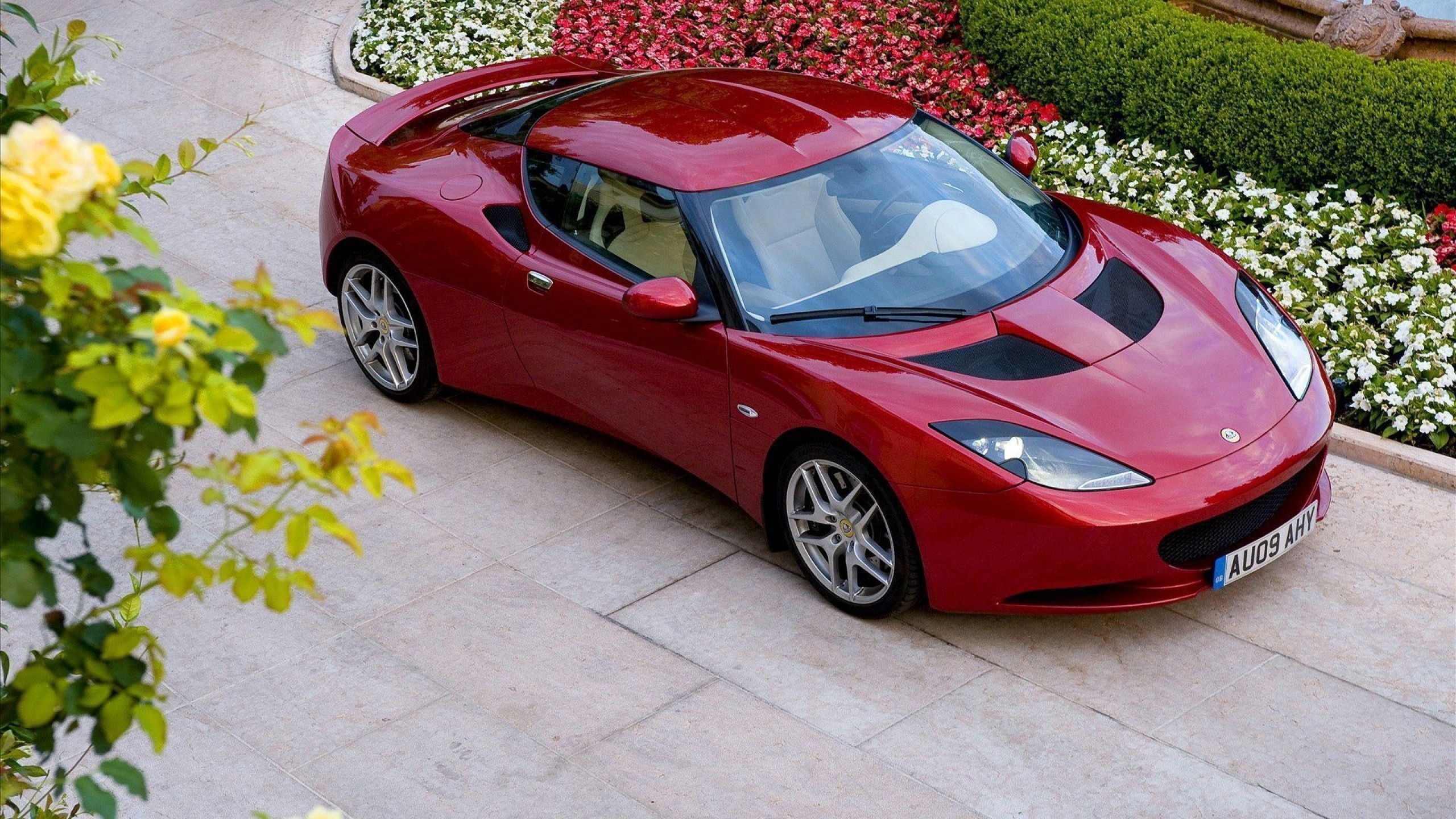 courtyard, auto, cars, red, beautiful, yard, lotus evora