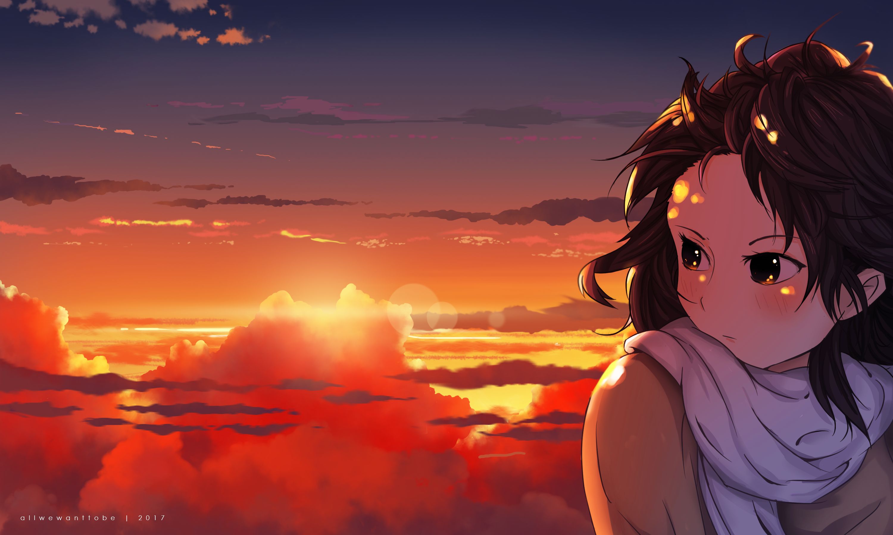 Download mobile wallpaper Anime, Sunset, Cloud, Original for free.