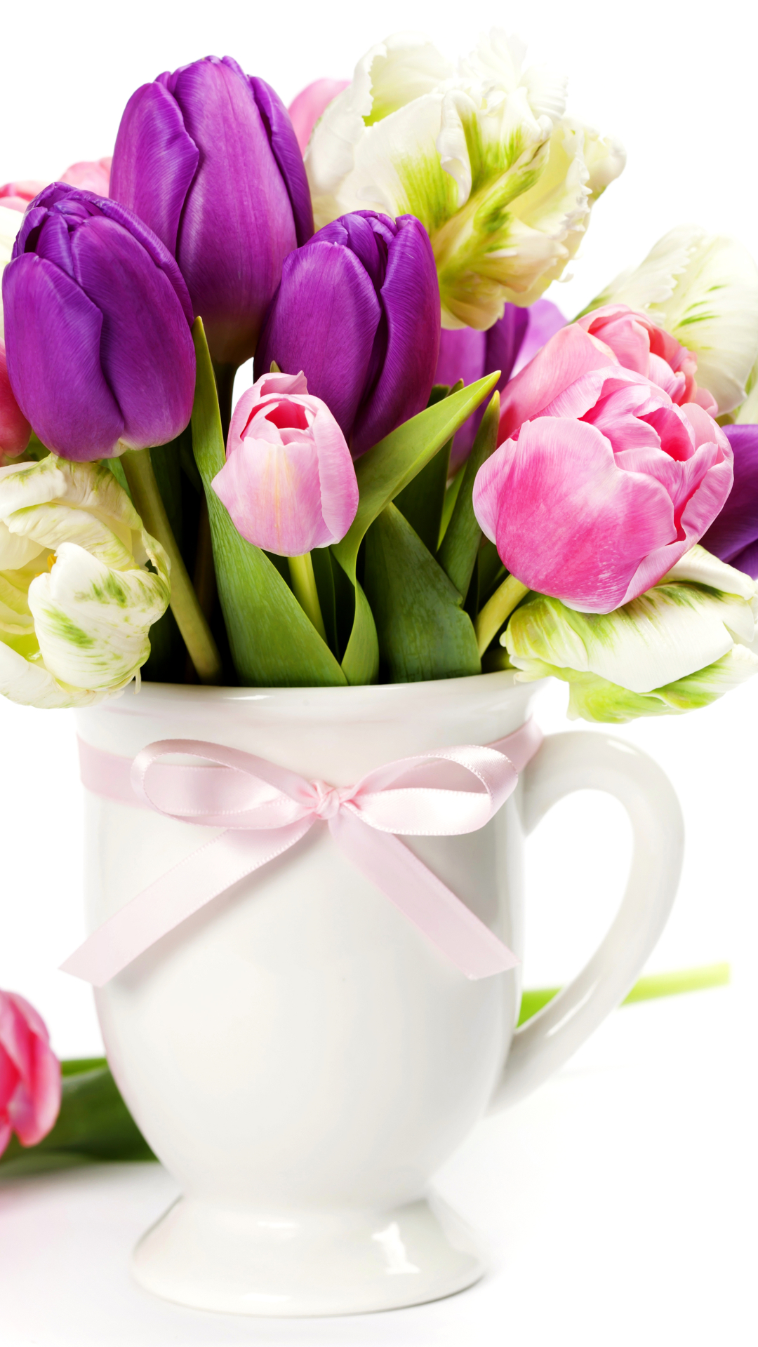 Handy-Wallpaper Blume, Vase, Tulpe, Lila Blume, Menschengemacht, Pinke Blume kostenlos herunterladen.