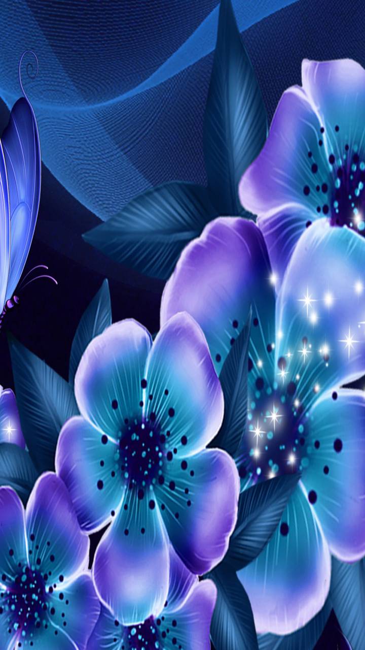 Download mobile wallpaper Flowers, Flower, Artistic, Sparkles, Blue Flower for free.