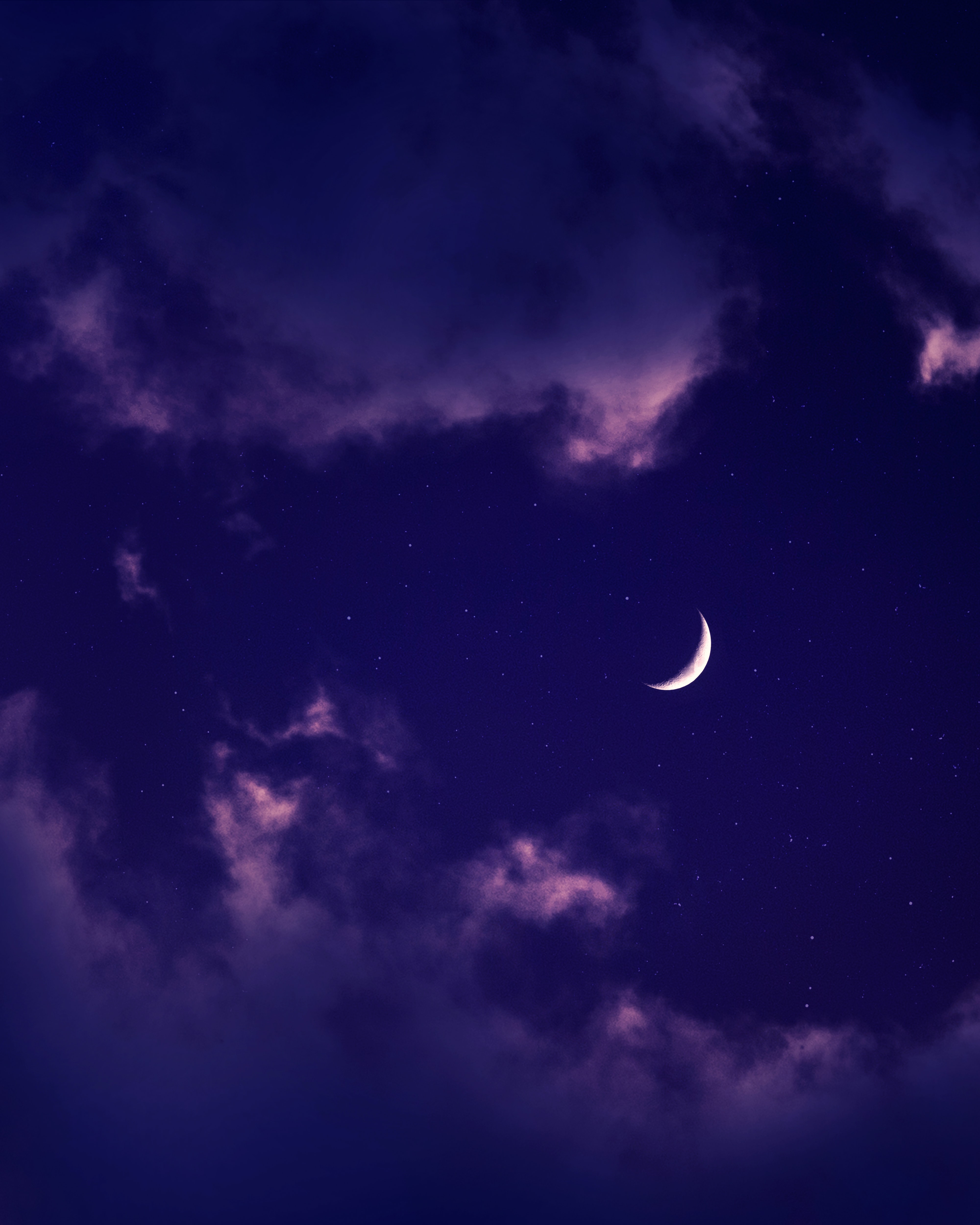 Download mobile wallpaper Purple, Clouds, Stars, Night, Violet, Moon, Dark for free.