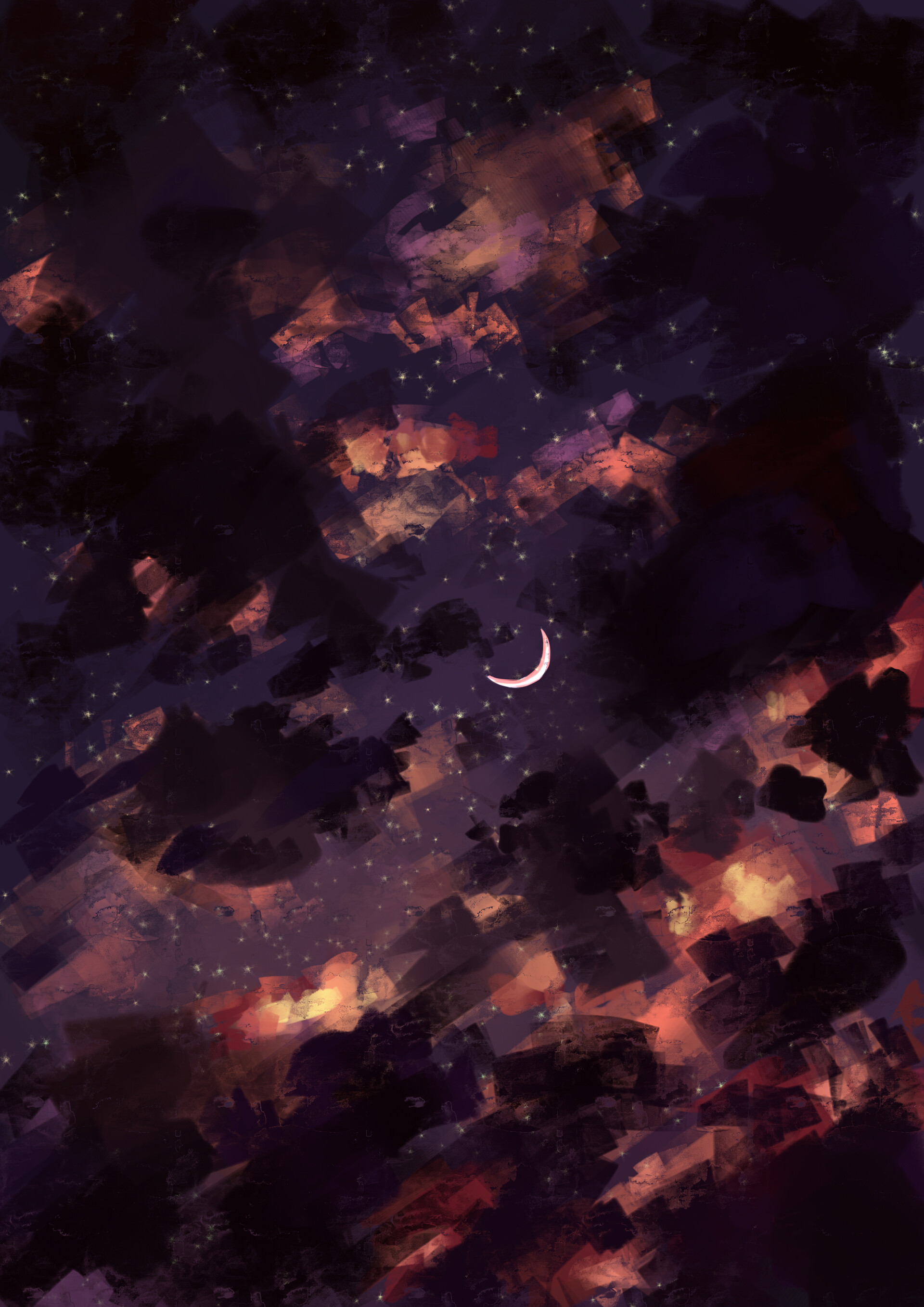 Free download wallpaper Sky, Clouds, Stars, Night, Art, Moon on your PC desktop