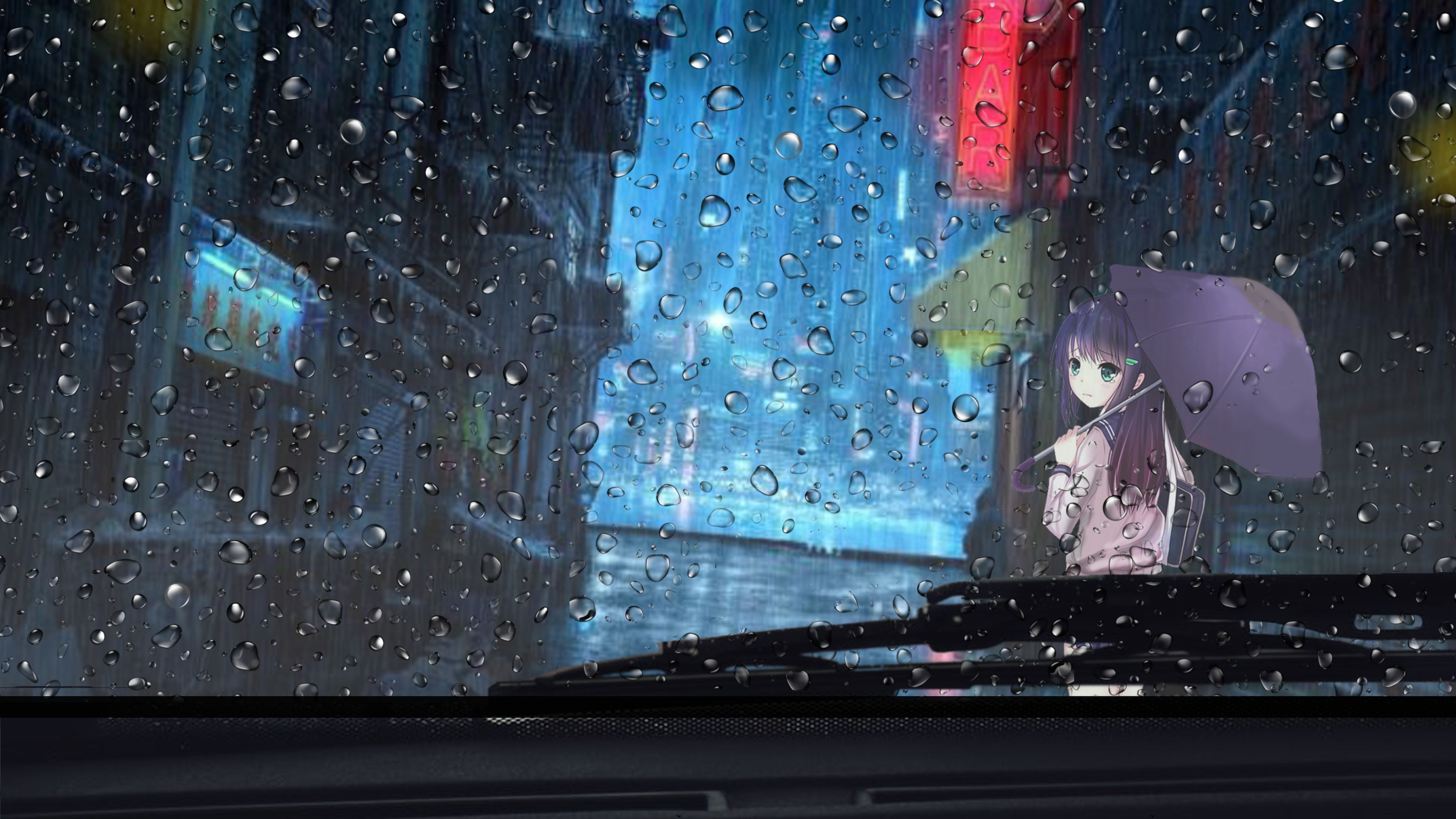 Handy-Wallpaper Mädchen, Regen, Nacht, Animes kostenlos herunterladen.