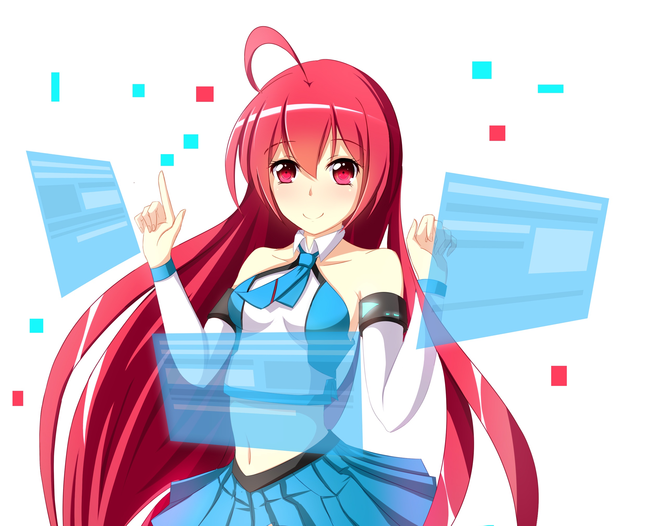 Free download wallpaper Anime, Smile, Technology, Original, Red Eyes, Red Hair on your PC desktop