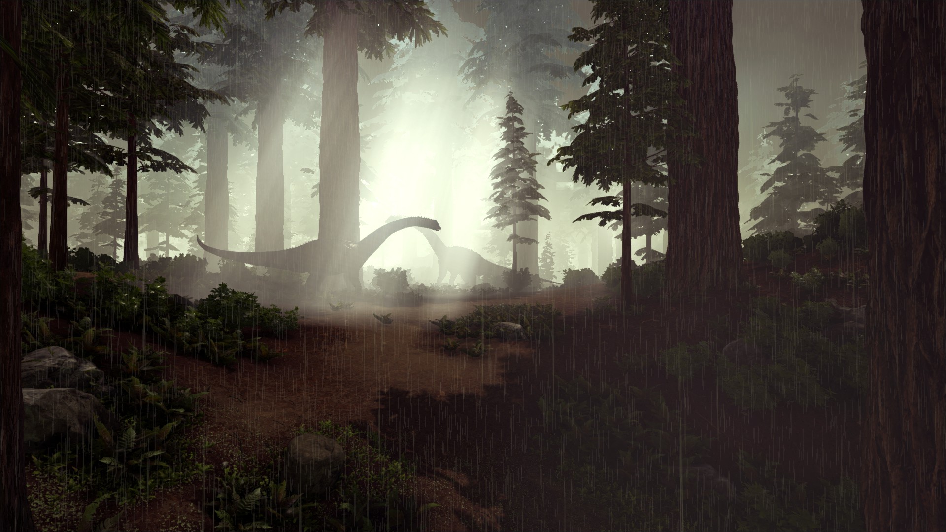 828337 descargar fondo de pantalla ark: survival evolved, videojuego, argentinosaurio, dinosaurio, bosque, lluvia: protectores de pantalla e imágenes gratis