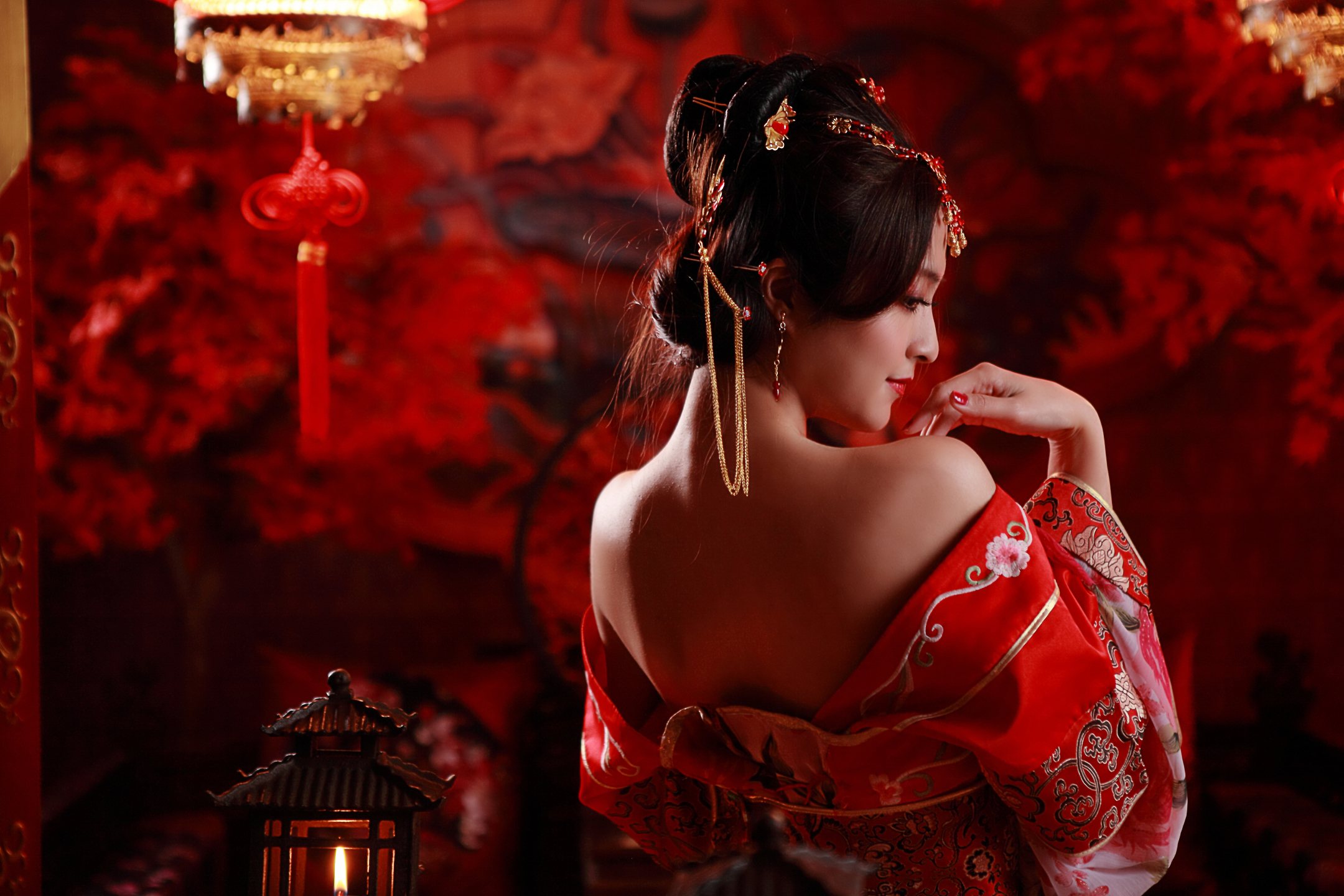 Free download wallpaper Candle, Women, Asian, Taiwanese, National Dress, Hair Dress on your PC desktop
