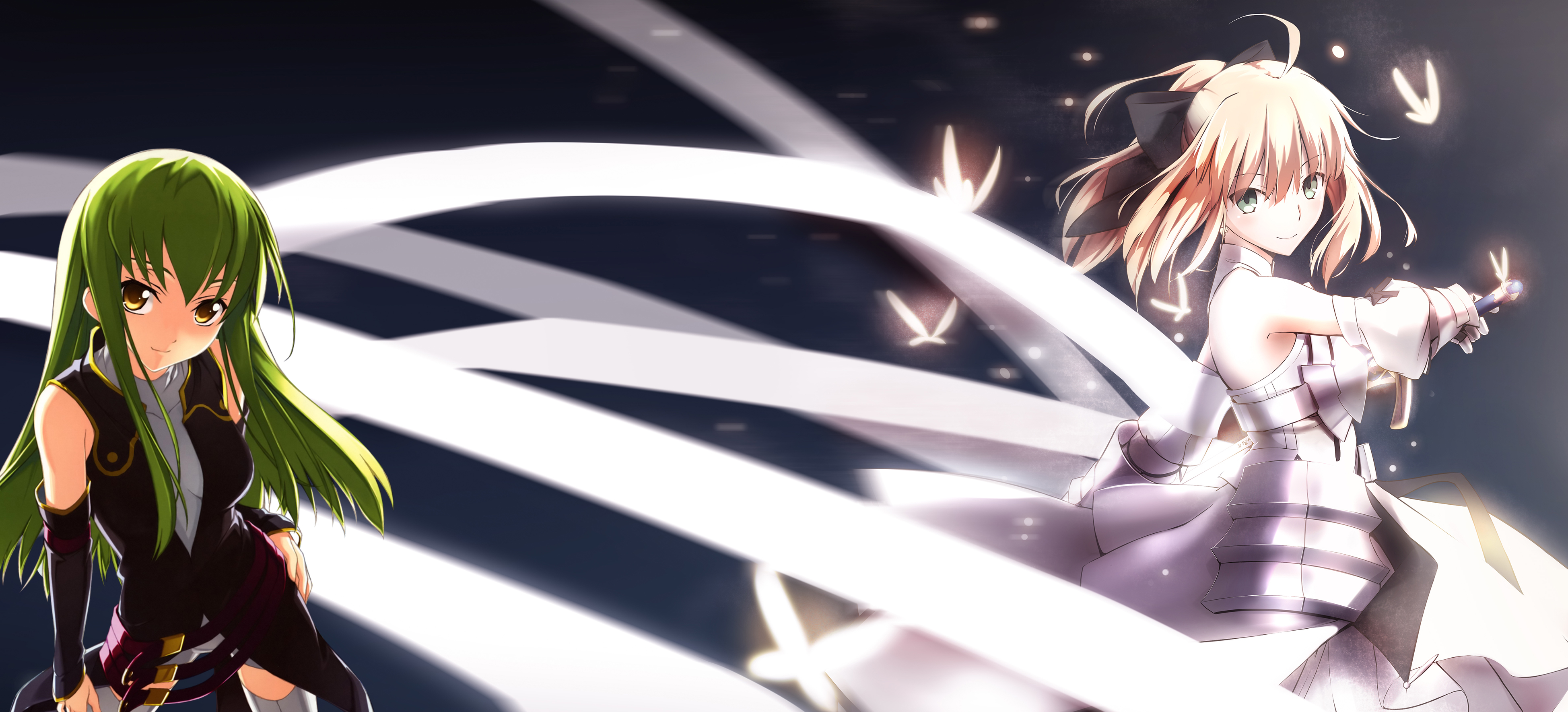 Free download wallpaper Anime, Crossover, C C (Code Geass), Saber (Fate Series) on your PC desktop