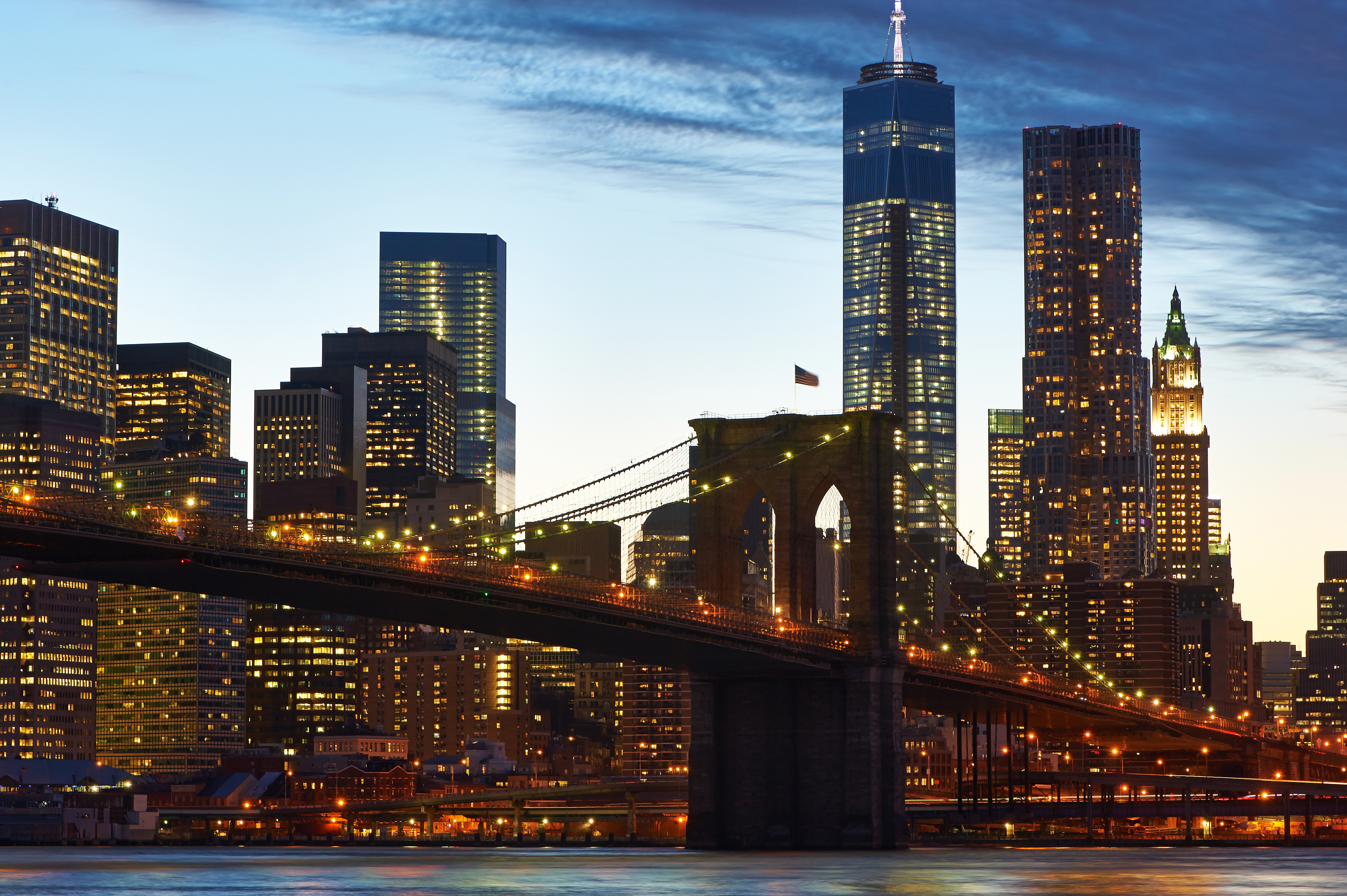 Download mobile wallpaper Bridges, New York, Manhattan, Brooklyn Bridge, Man Made for free.