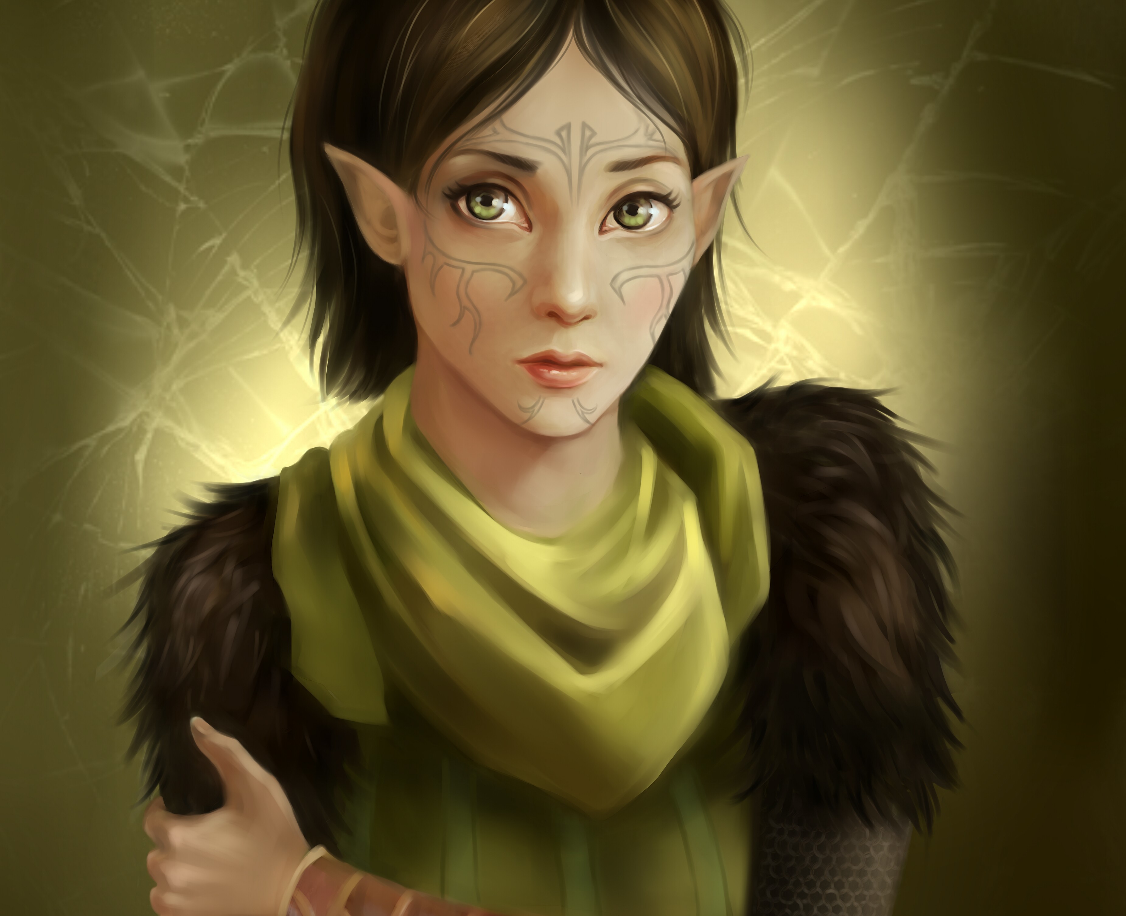 Free download wallpaper Tattoo, Elf, Green Eyes, Video Game, Pointed Ears, Dragon Age, Dragon Age Ii on your PC desktop
