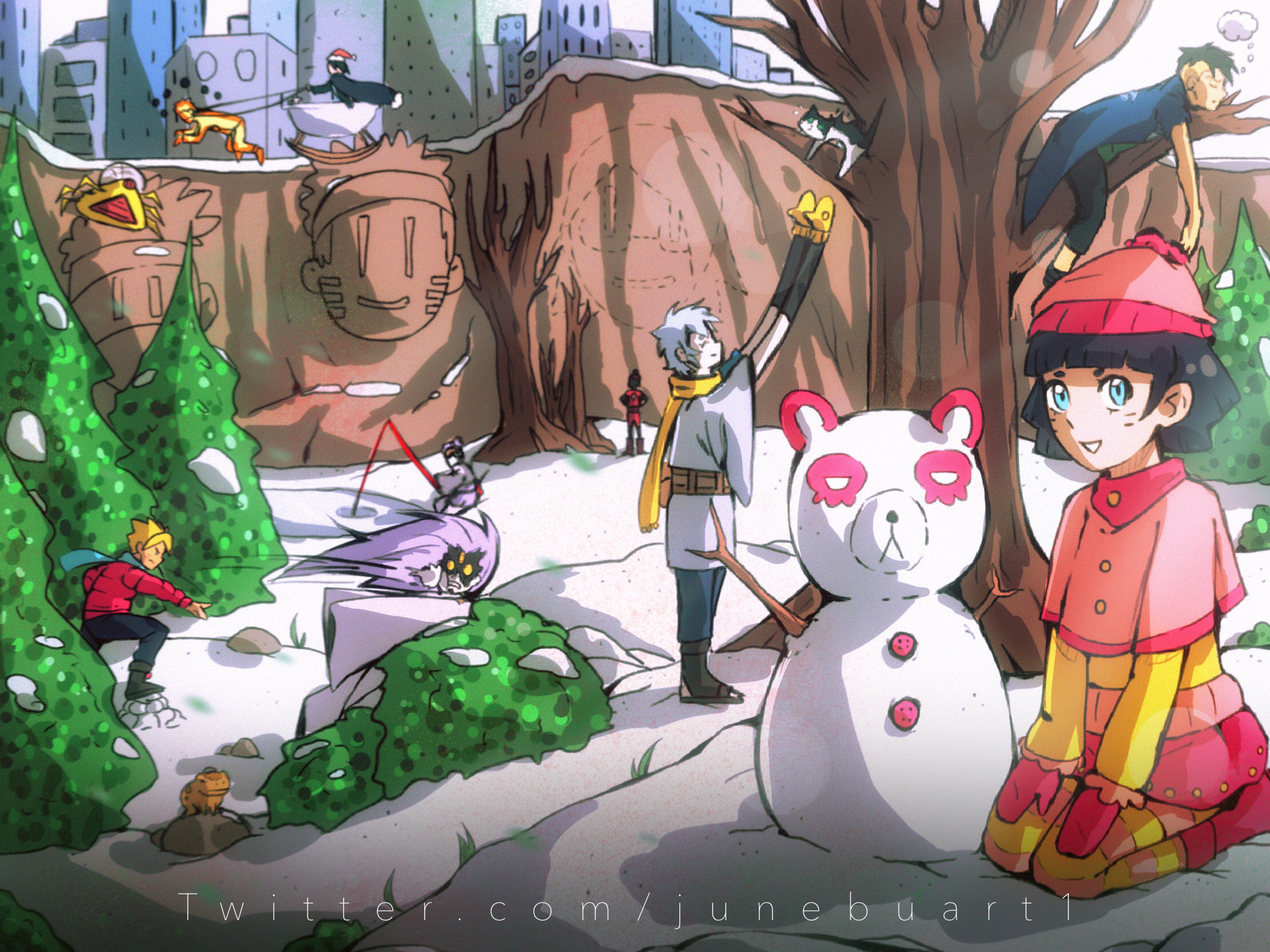 Laden Sie das Schnee, Naruto, Katze, Frosch, Animes, Sasuke Uchiha, Naruto Uzumaki, Kakashi Hatake, Himawari Uzumaki, Sarada Uchiha, Boruto Uzumaki, Mitsuki (Naruto), Boruto-Bild kostenlos auf Ihren PC-Desktop herunter