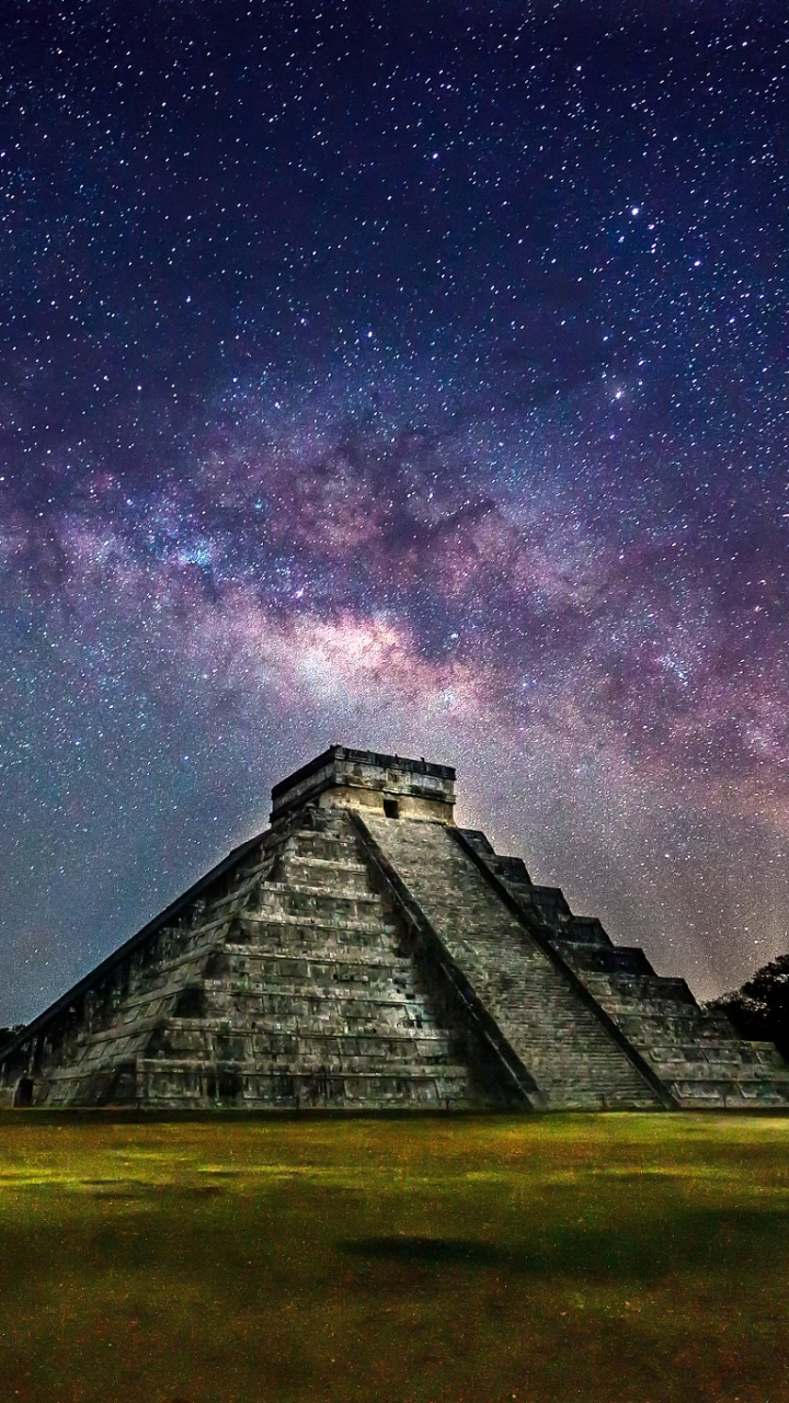 1240946 скачать обои пирамида, мексика, сделано человеком, чичен ица, юкатан, млечный путь - заставки и картинки бесплатно