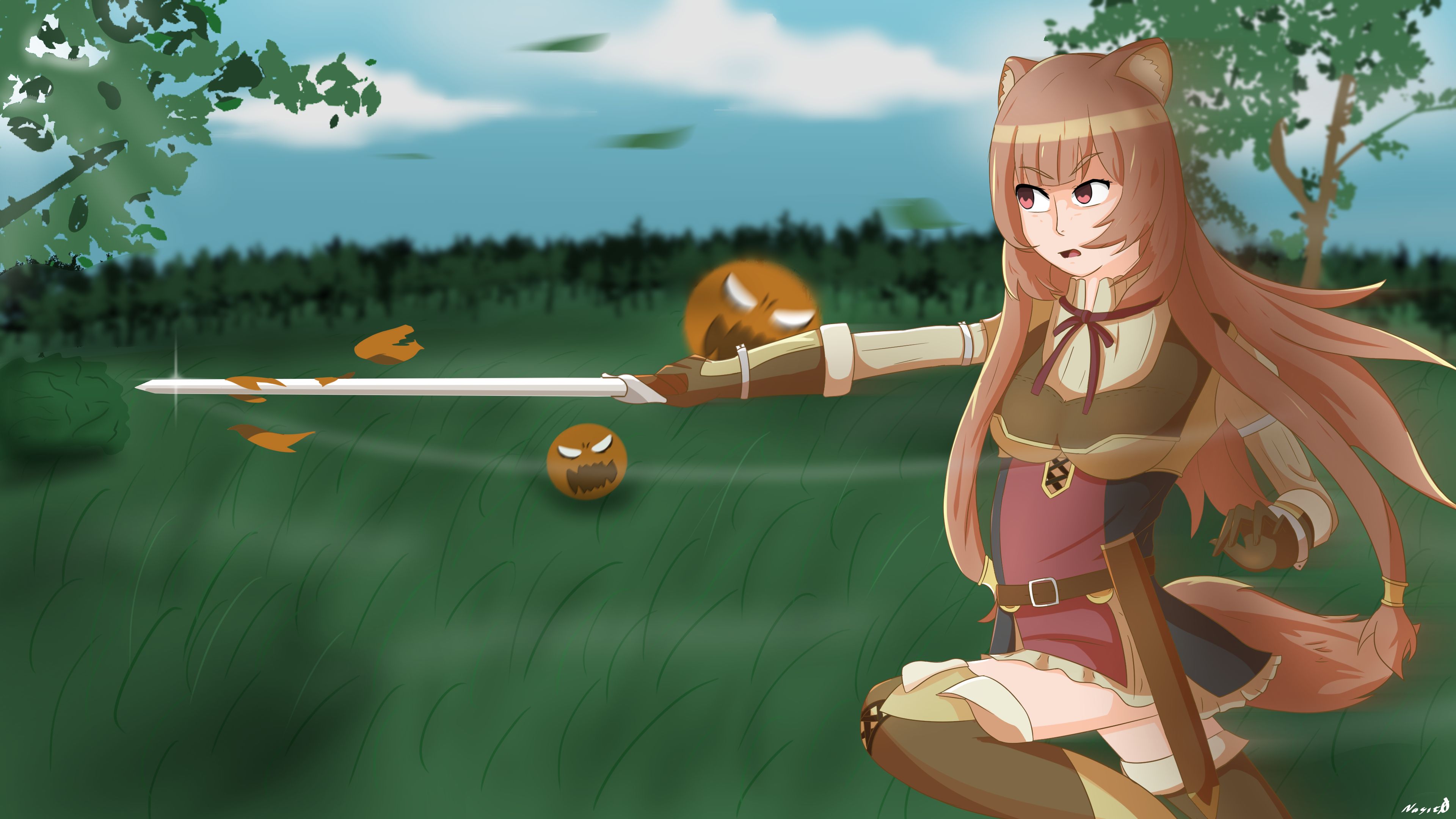 Free download wallpaper Anime, Sword, Brown Hair, Pink Eyes, Raphtalia (The Rising Of The Shield Hero), The Rising Of The Shield Hero on your PC desktop