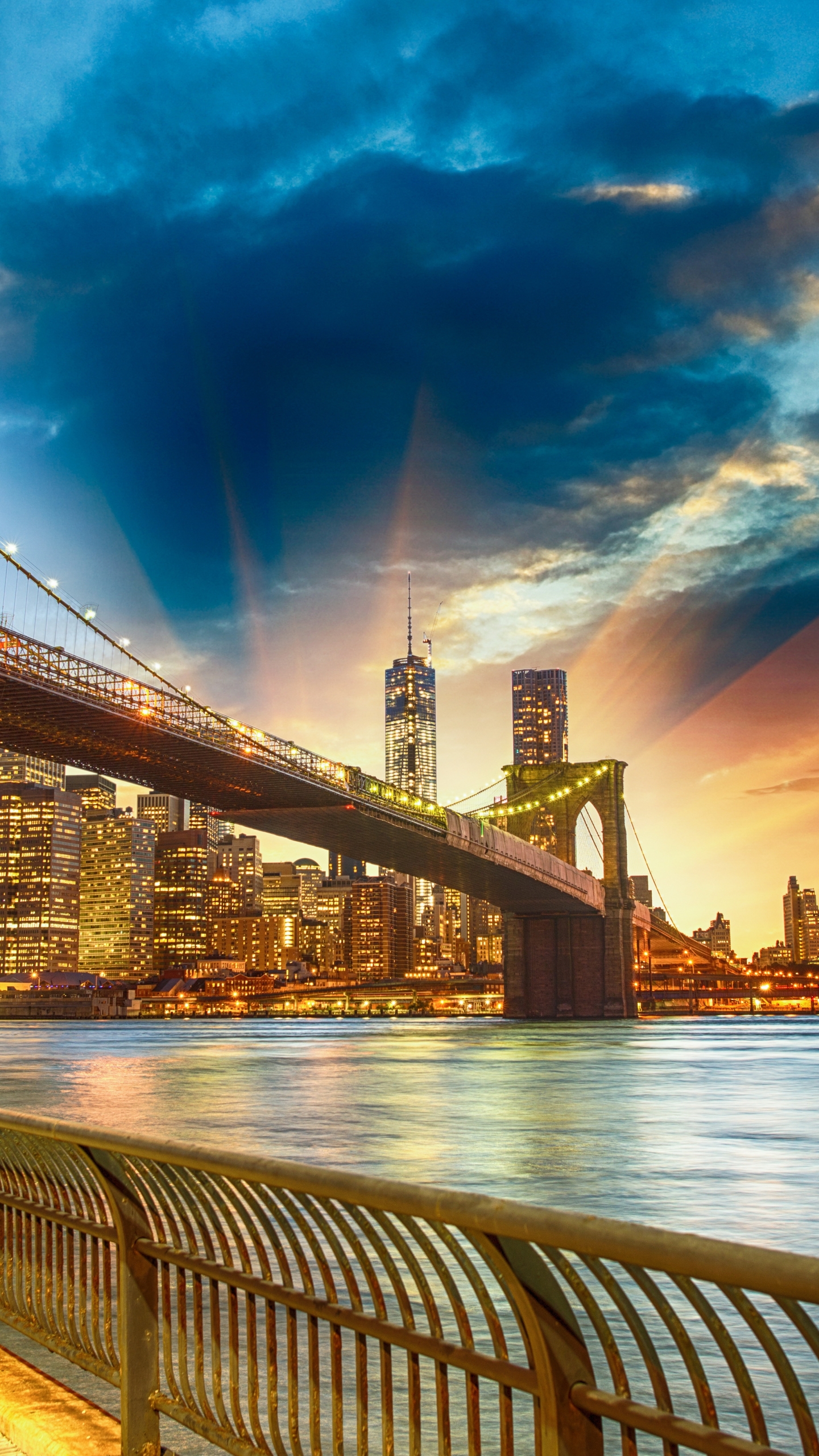 Скачать обои бесплатно Мосты, Город, Свет, Сумерки, Мост, Городской Пейзаж, Нью Йорк, Легкий, Бруклинский Мост, Сделано Человеком картинка на рабочий стол ПК