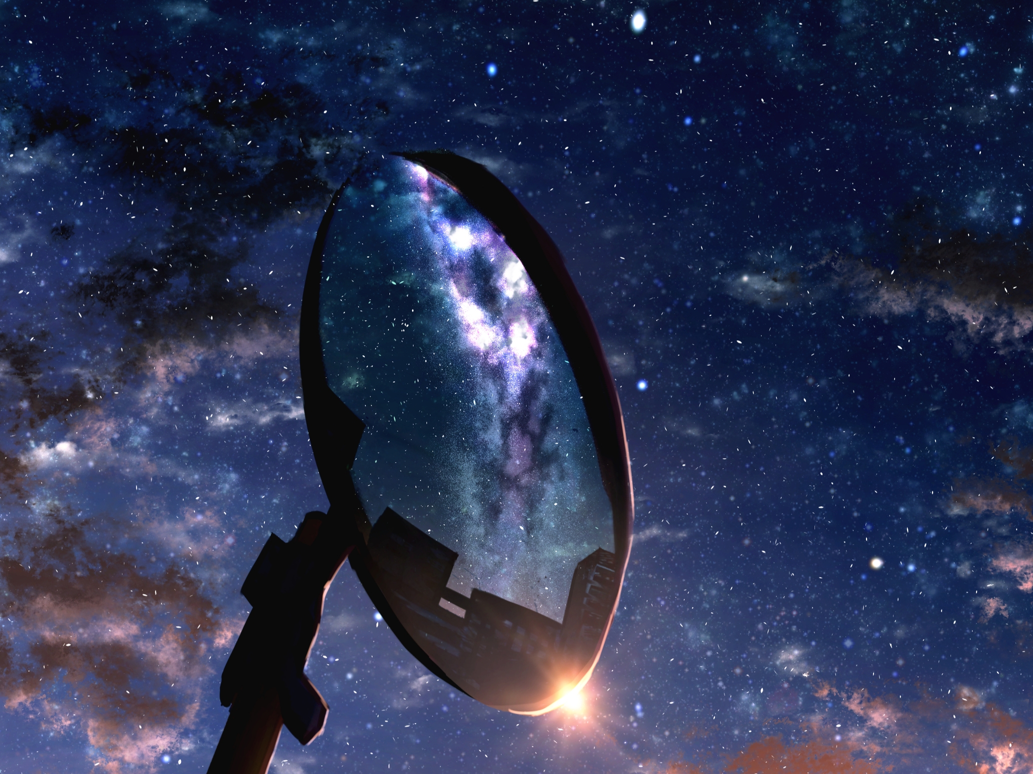 Download mobile wallpaper Anime, Sunset, Starry Sky, Mirror, Original for free.
