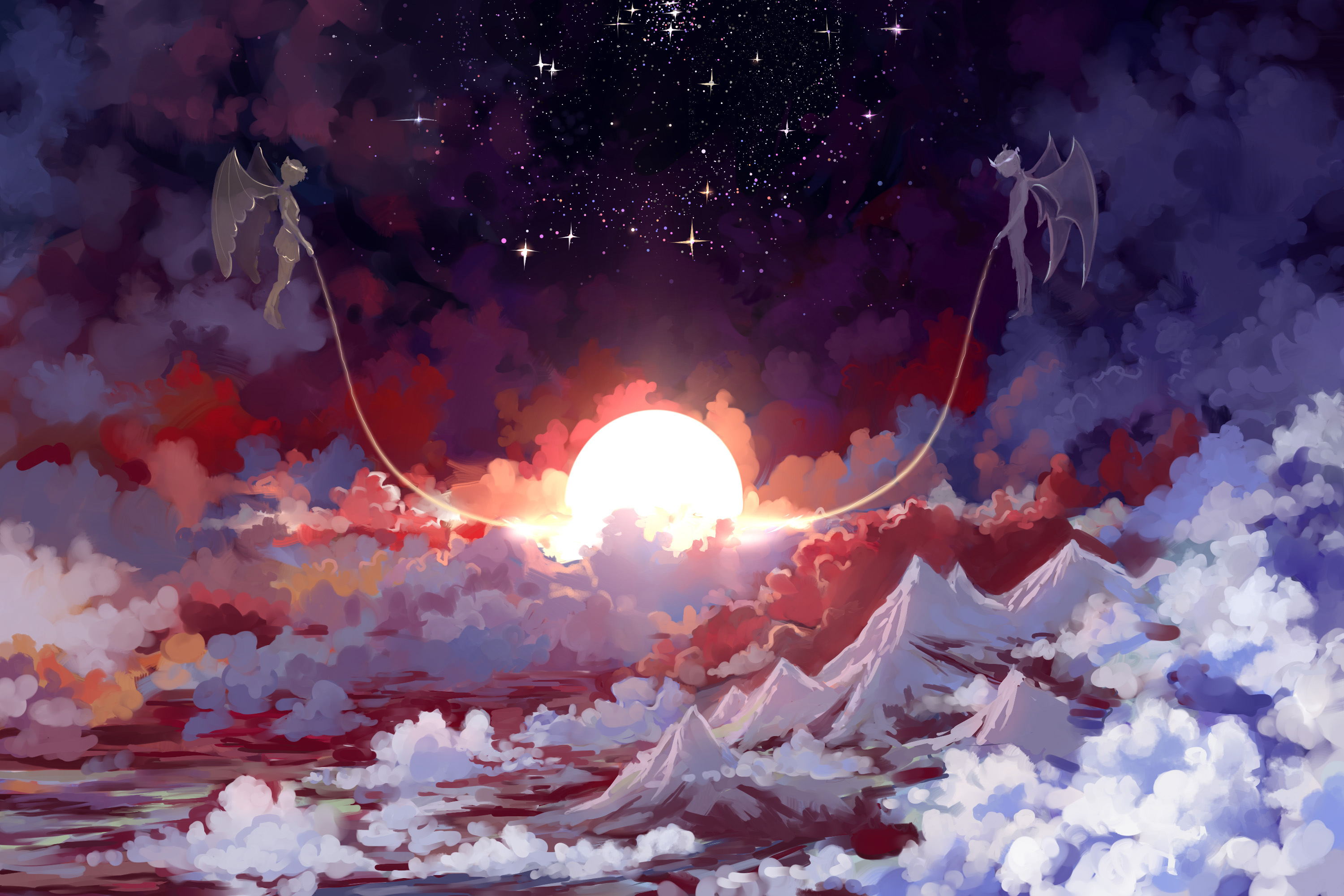 Download mobile wallpaper Fantasy, Sky, Sun, Angel, Cloud for free.