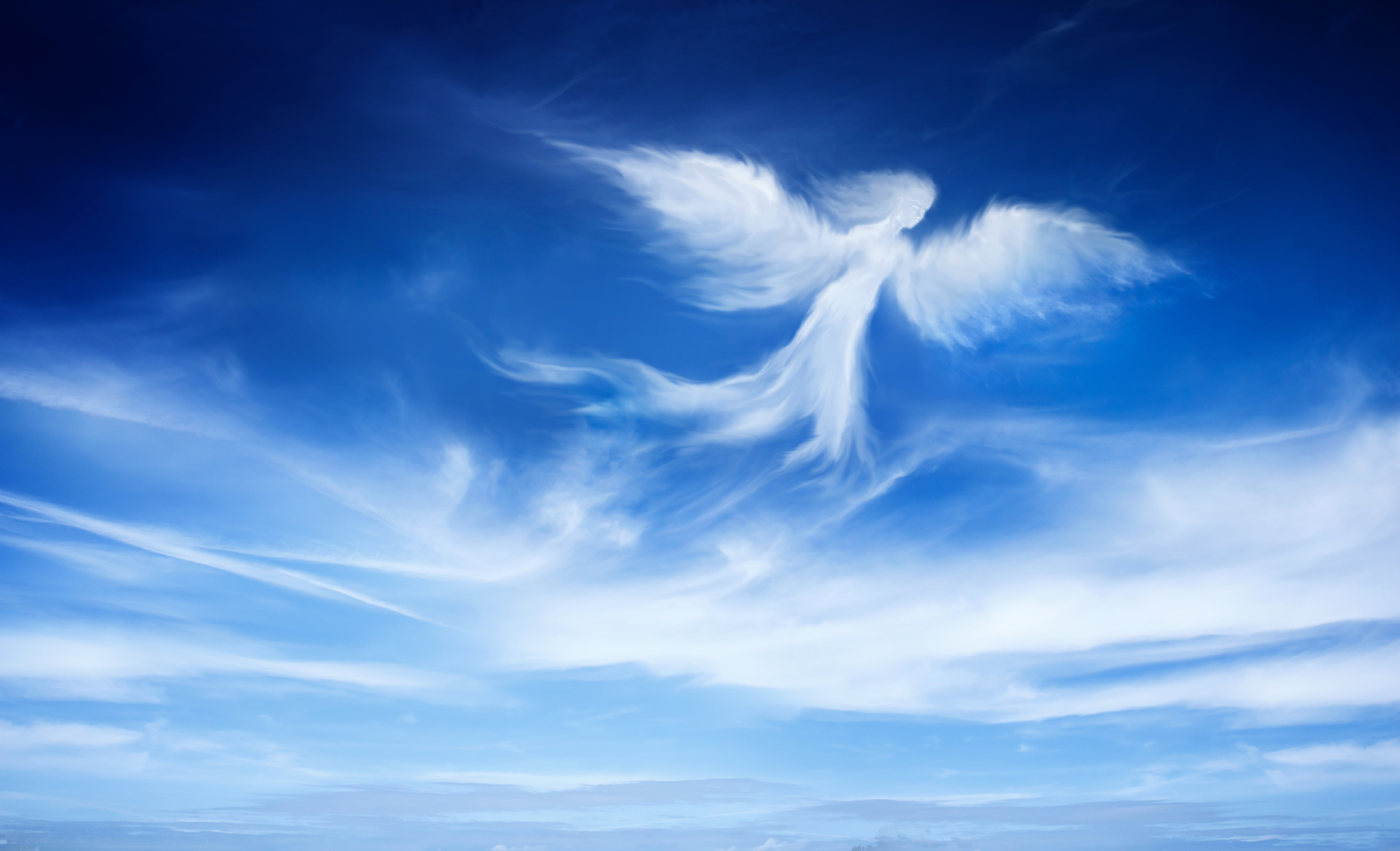 無料モバイル壁紙ファンタジー, 天使, 青い, 空, クラウドをダウンロードします。