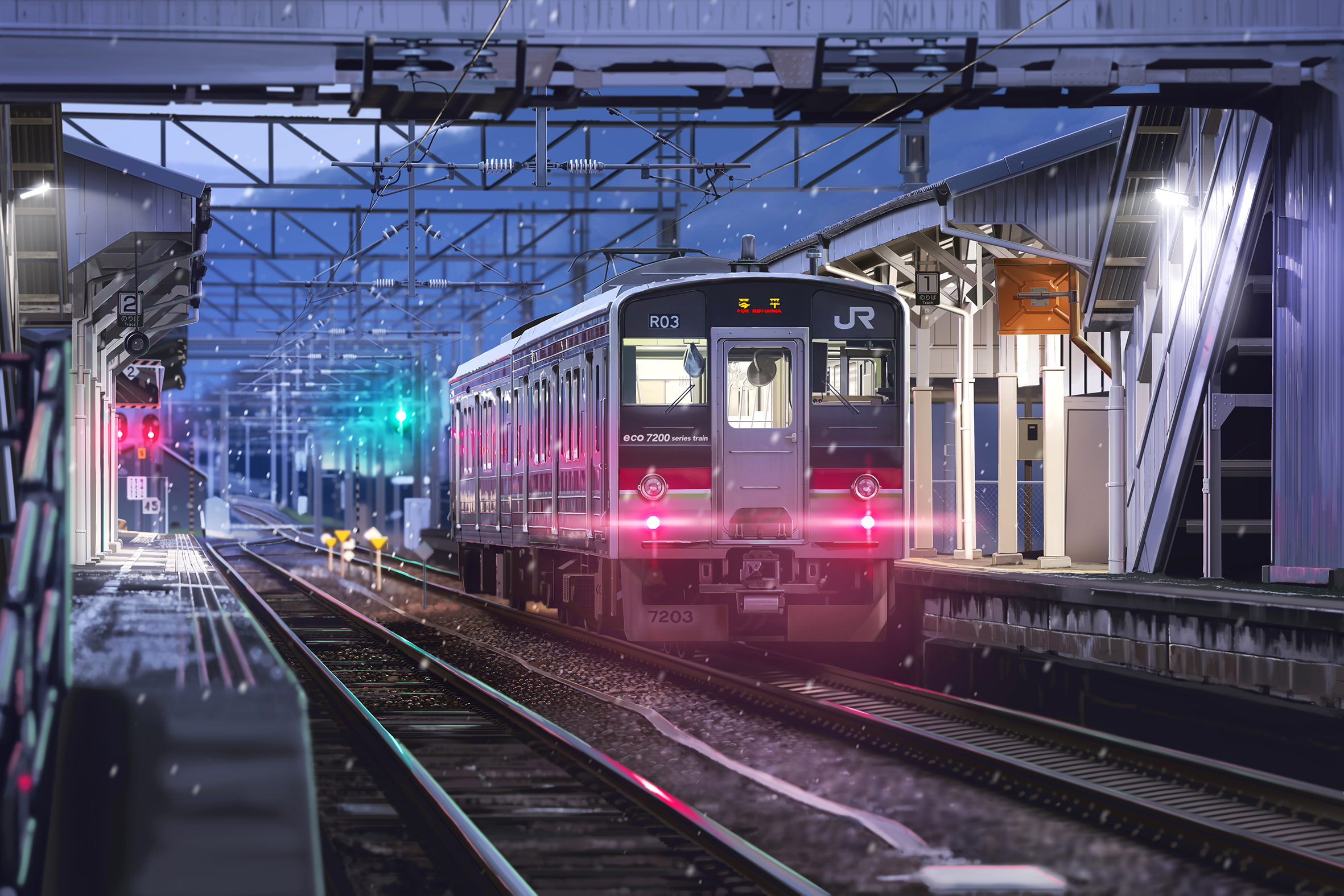 Download mobile wallpaper Anime, Snow, Train, Train Station, Railroad for free.