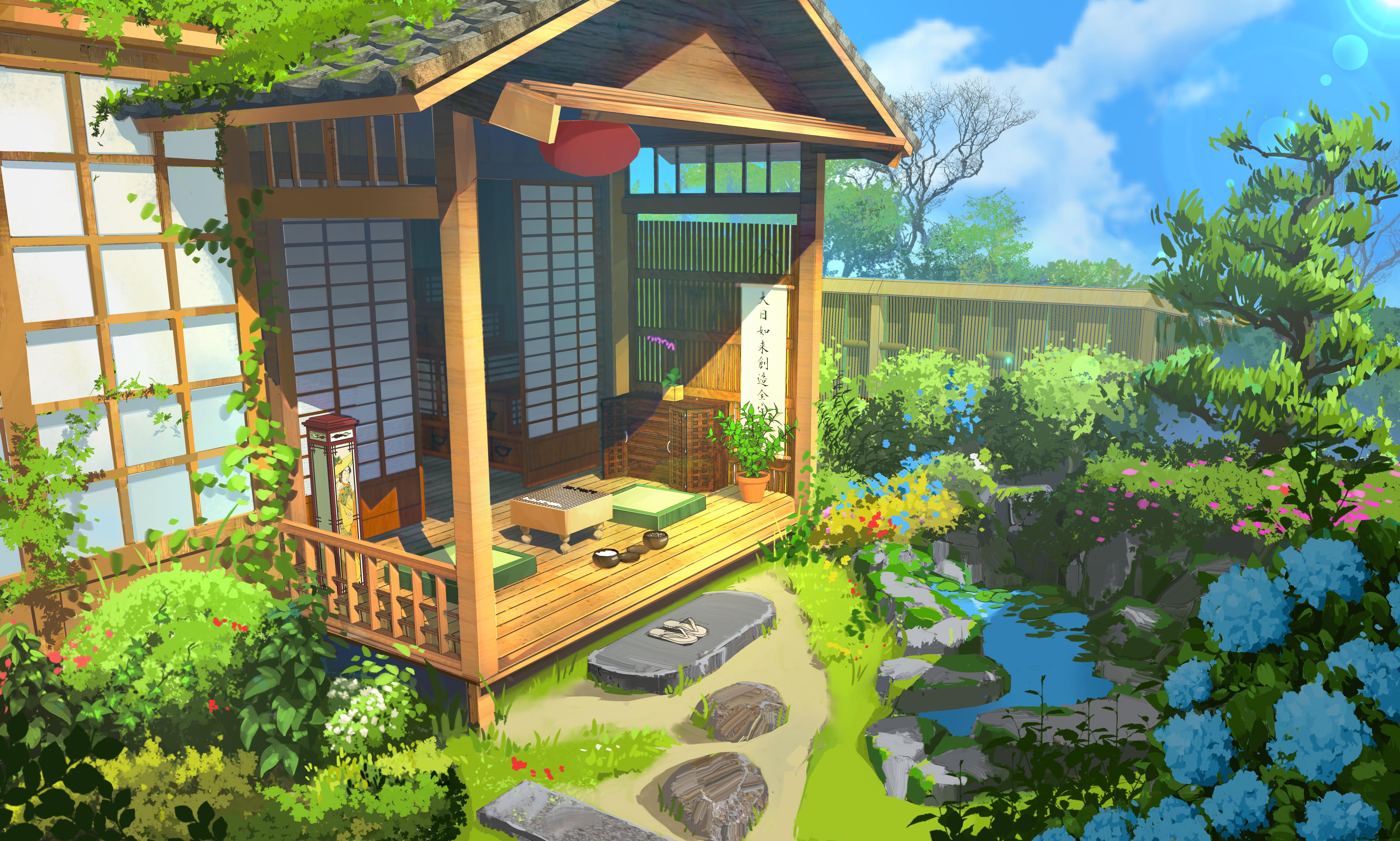 Download mobile wallpaper Anime, Flower, House for free.
