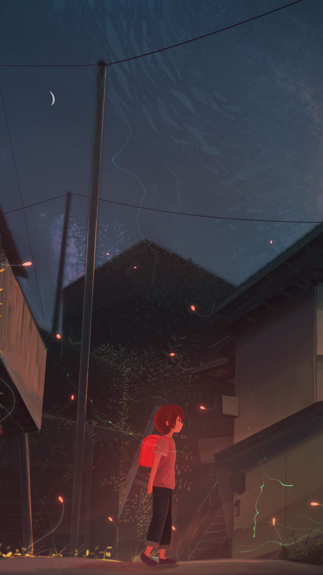 Download mobile wallpaper Anime, Night, Road, House, Original for free.