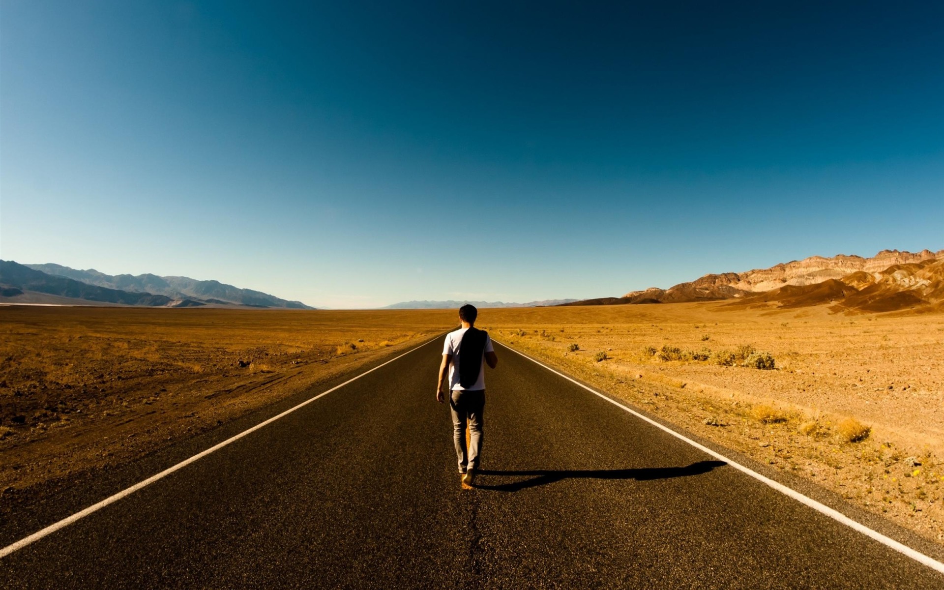 Download mobile wallpaper Landscape, People, Desert, Road, Alone, Photography for free.