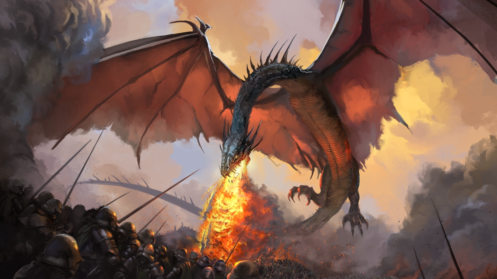 fire, fantasy, dragon, army, wyvern