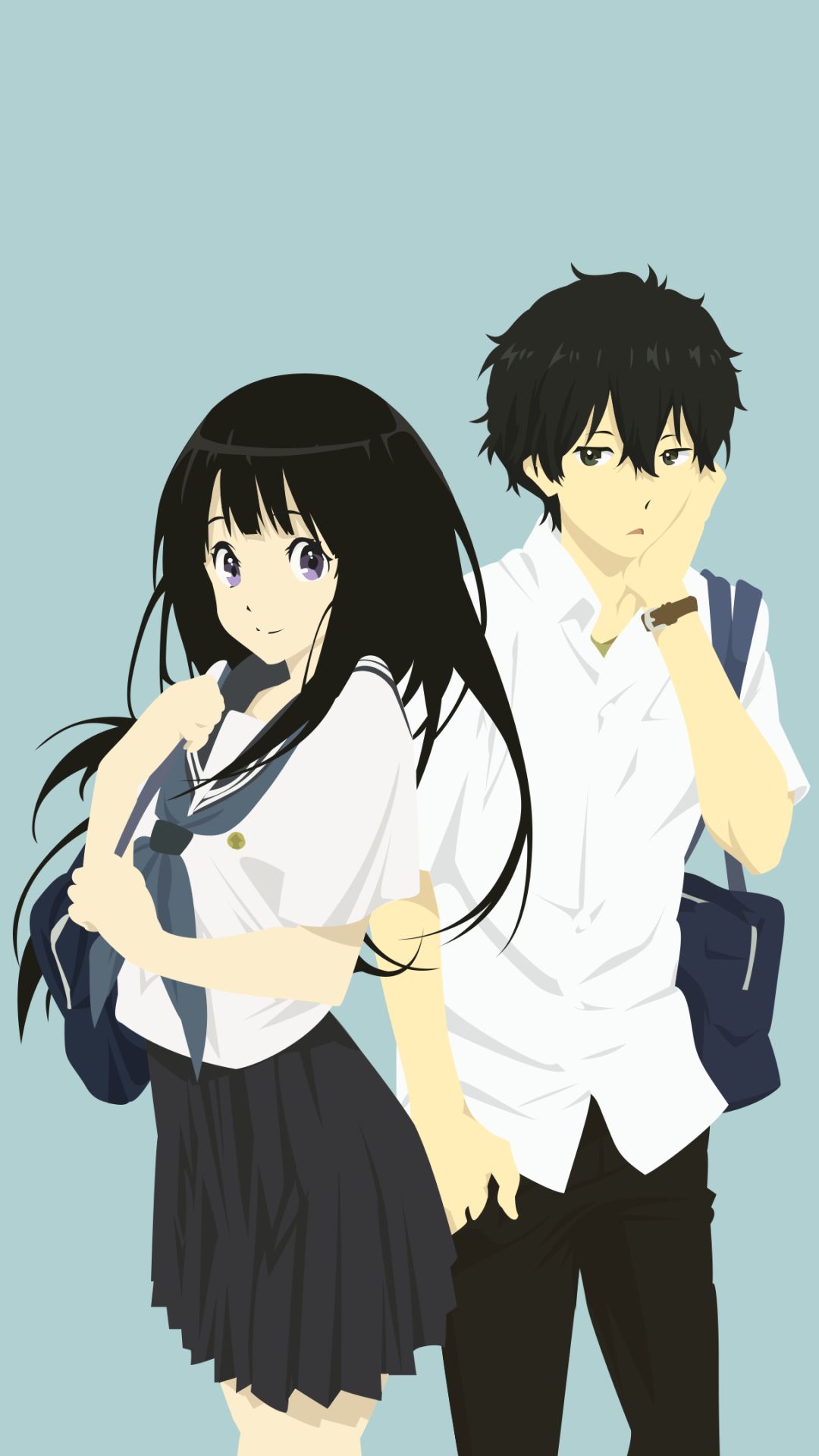 Handy-Wallpaper Animes, Eru Chitanda, Hōtarō Oreki, Hyouka kostenlos herunterladen.