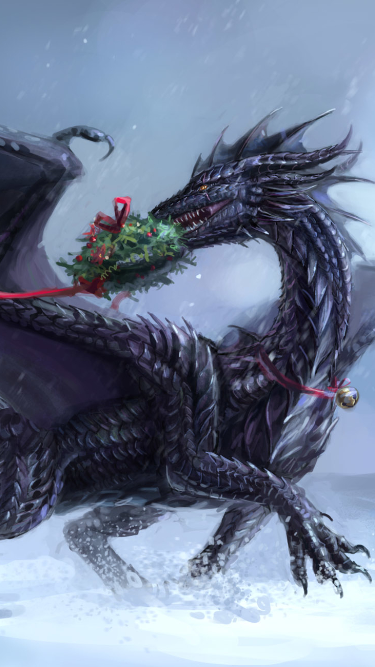 Download mobile wallpaper Fantasy, Christmas, Dragon for free.