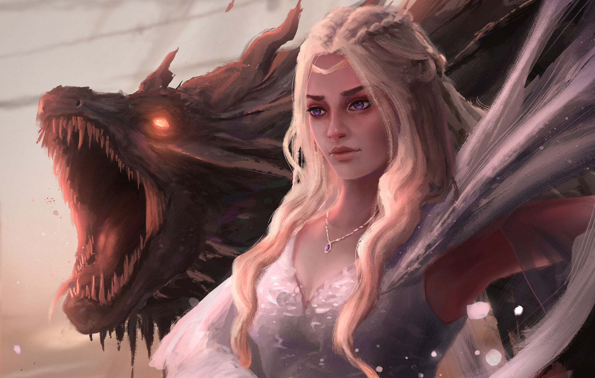 Download mobile wallpaper Game Of Thrones, Dragon, Blonde, Tv Show, Long Hair, Purple Eyes, Daenerys Targaryen for free.