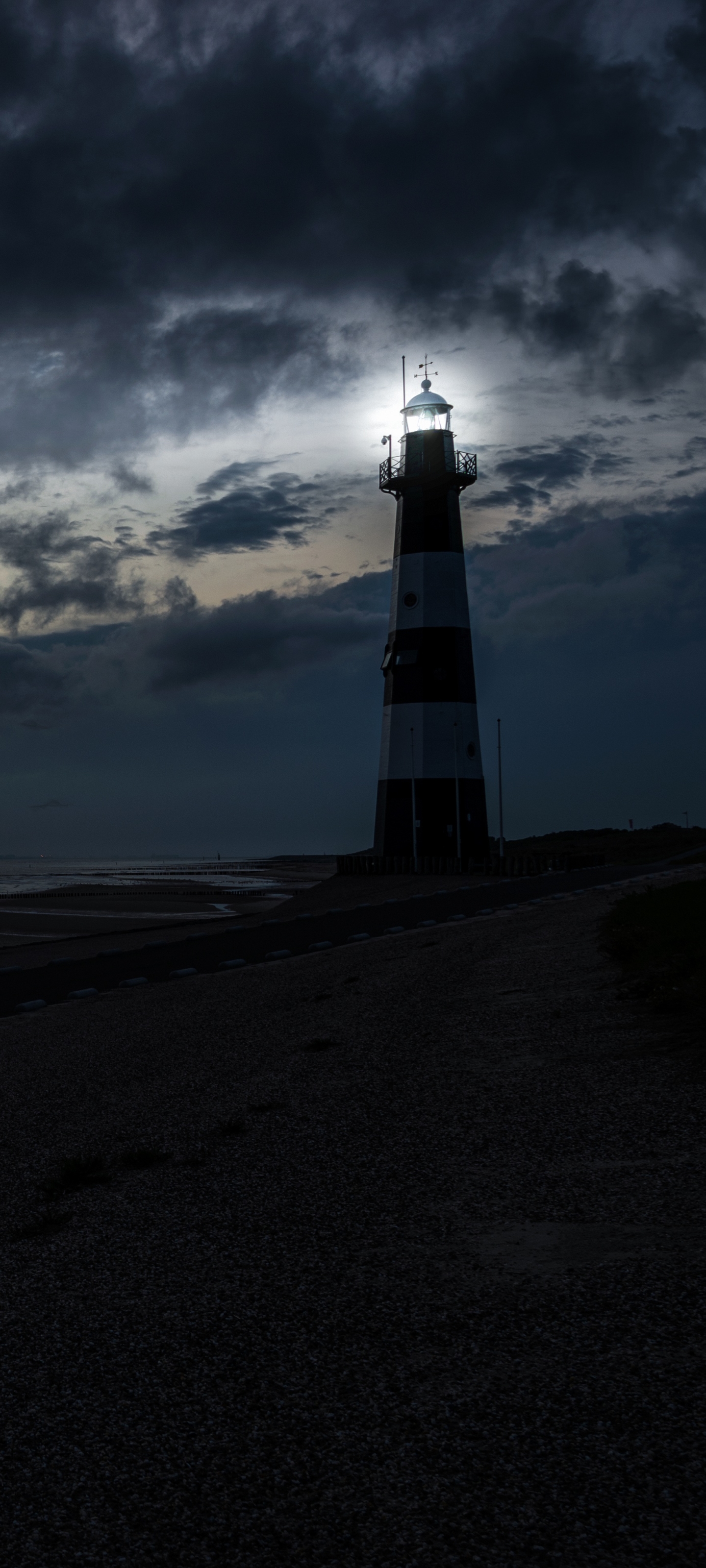 Download mobile wallpaper Night, Lighthouse, Man Made for free.