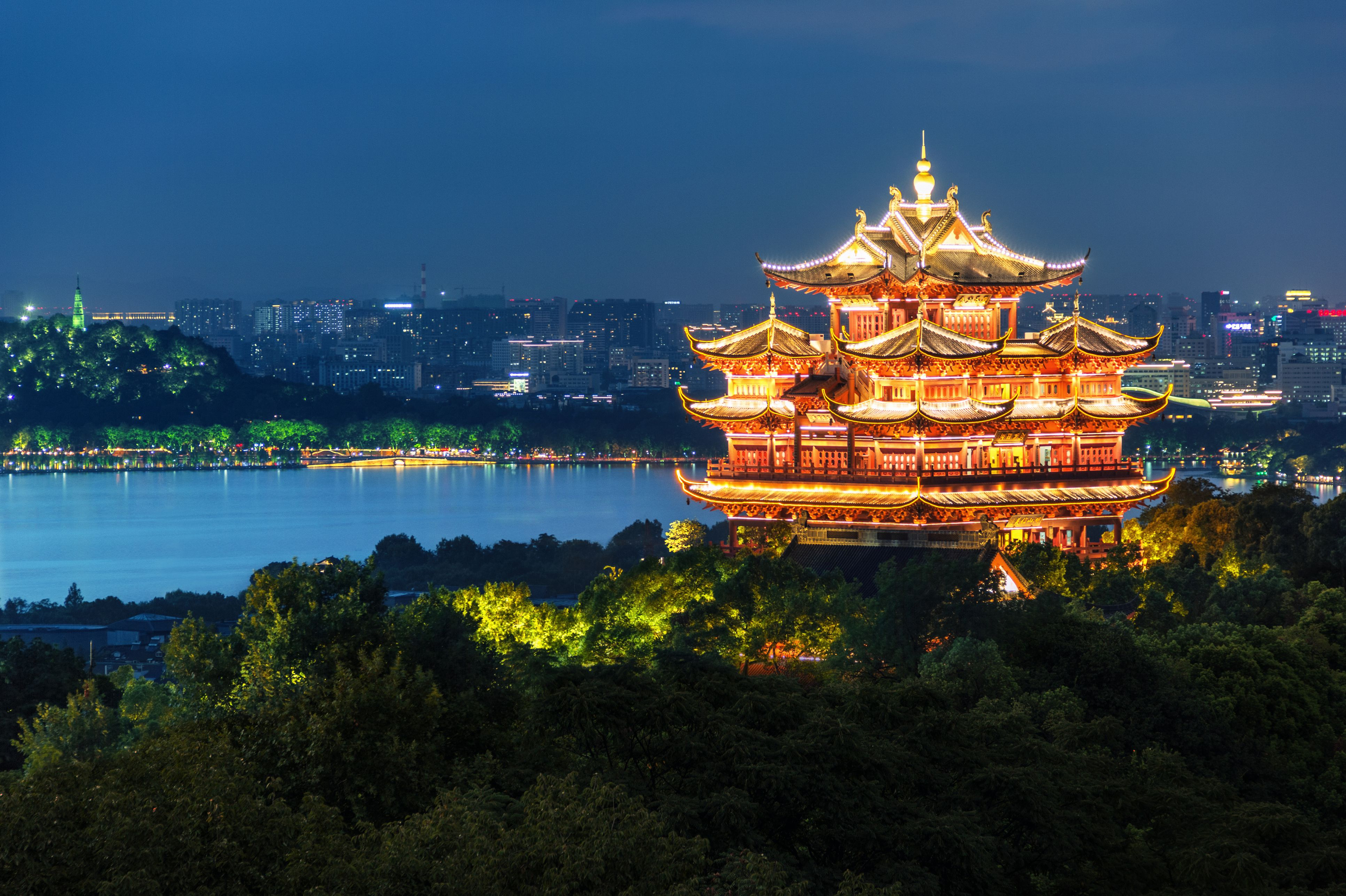 Laden Sie das Licht, Pagode, China, Nacht, Religiös, Pavillon Des Stadtgottes-Bild kostenlos auf Ihren PC-Desktop herunter