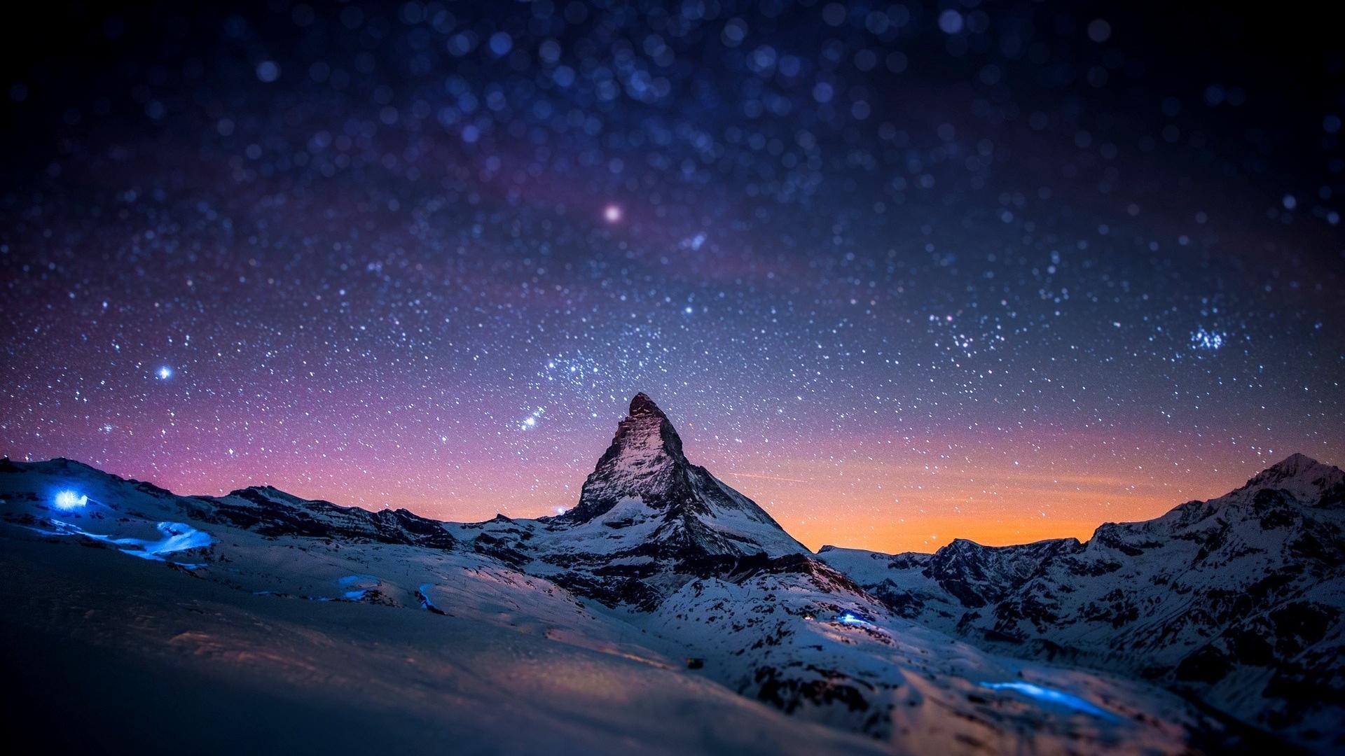 Скачать обои бесплатно Снег, Горы, Ночь, Звезды, Пейзаж картинка на рабочий стол ПК