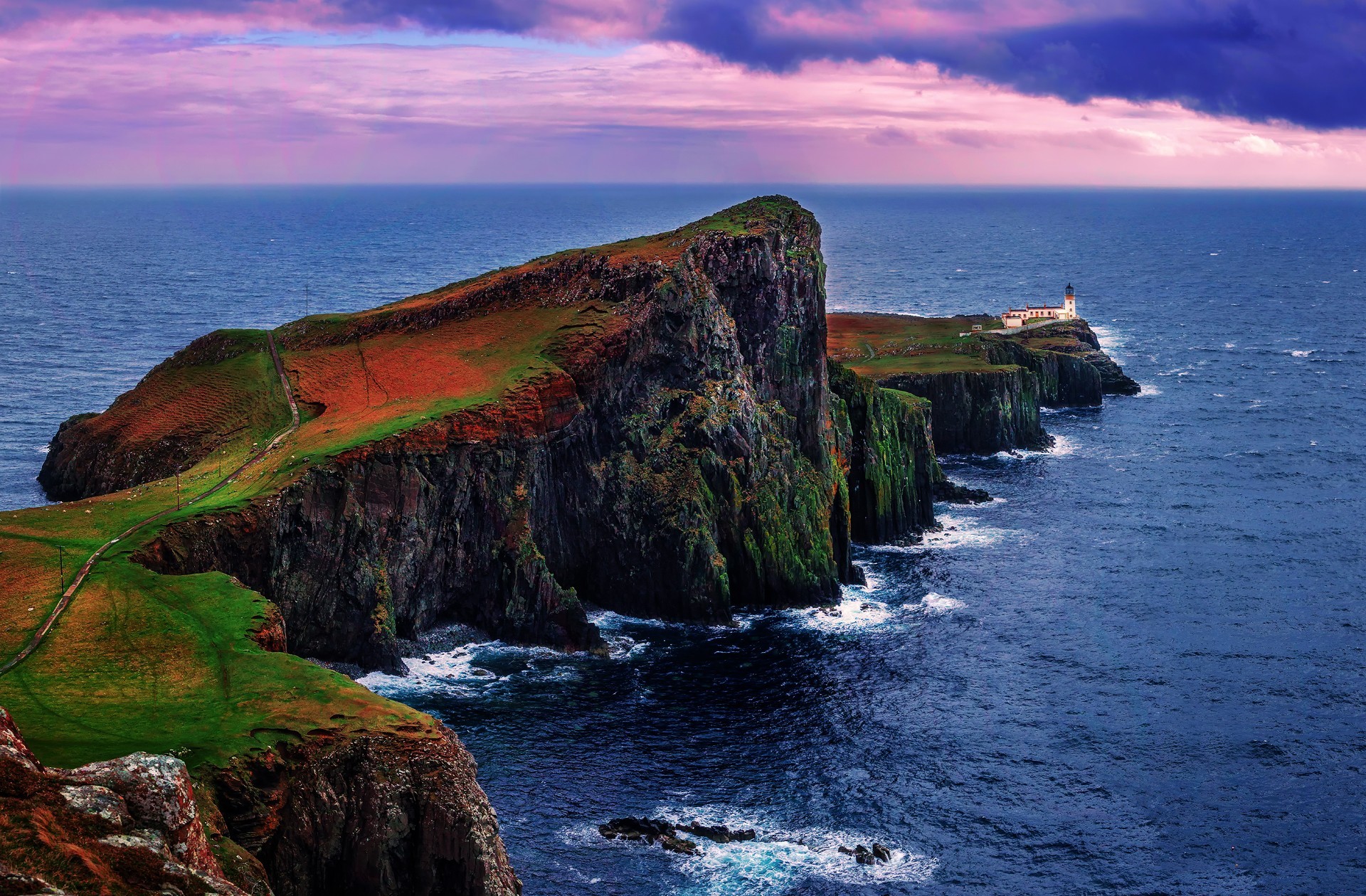 Скачать обои бесплатно Море, Шотландия, Маяк, Мыс, Береговая Линия, Земля/природа картинка на рабочий стол ПК