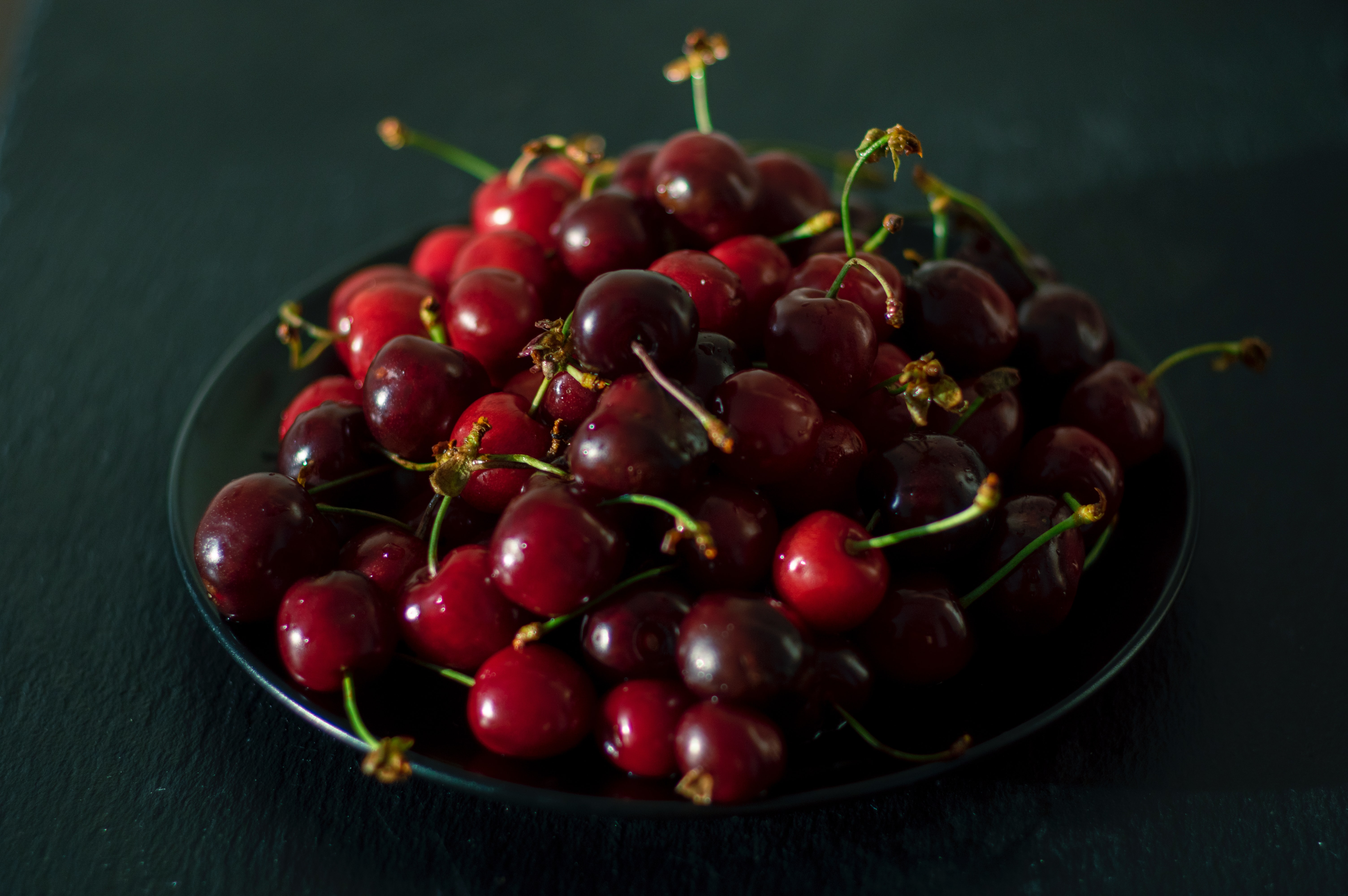 fruits, sweet cherry, food, cherry, berry, plate