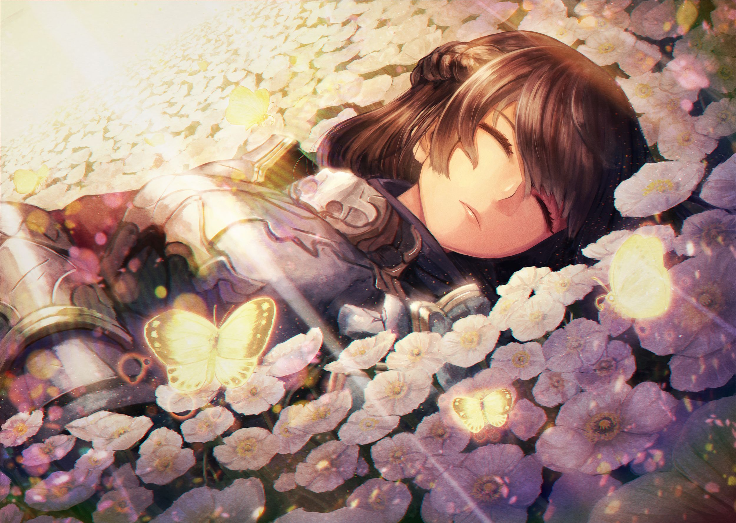 Free download wallpaper Anime, Fantasy, Flower, Butterfly, Original, Resting on your PC desktop
