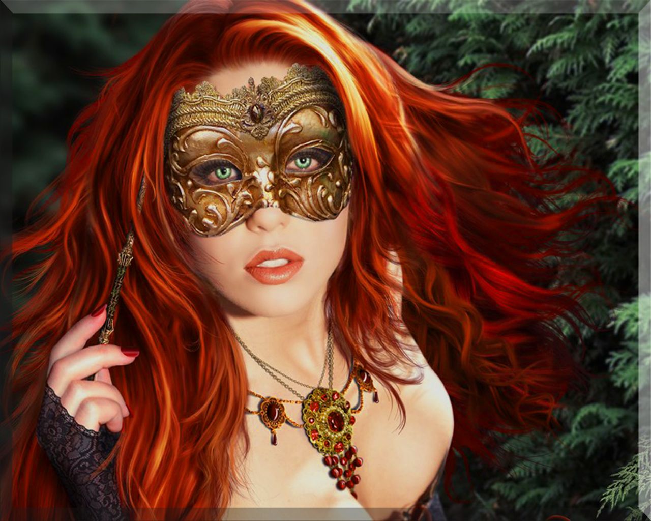Free download wallpaper Fantasy, Redhead, Mask, Women on your PC desktop