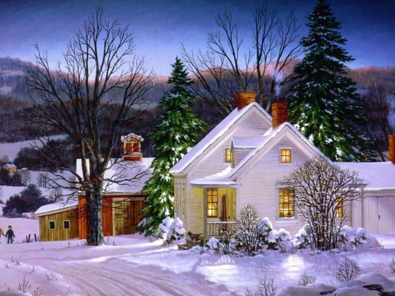 無料モバイル壁紙雪, 冬, 家, 風景をダウンロードします。