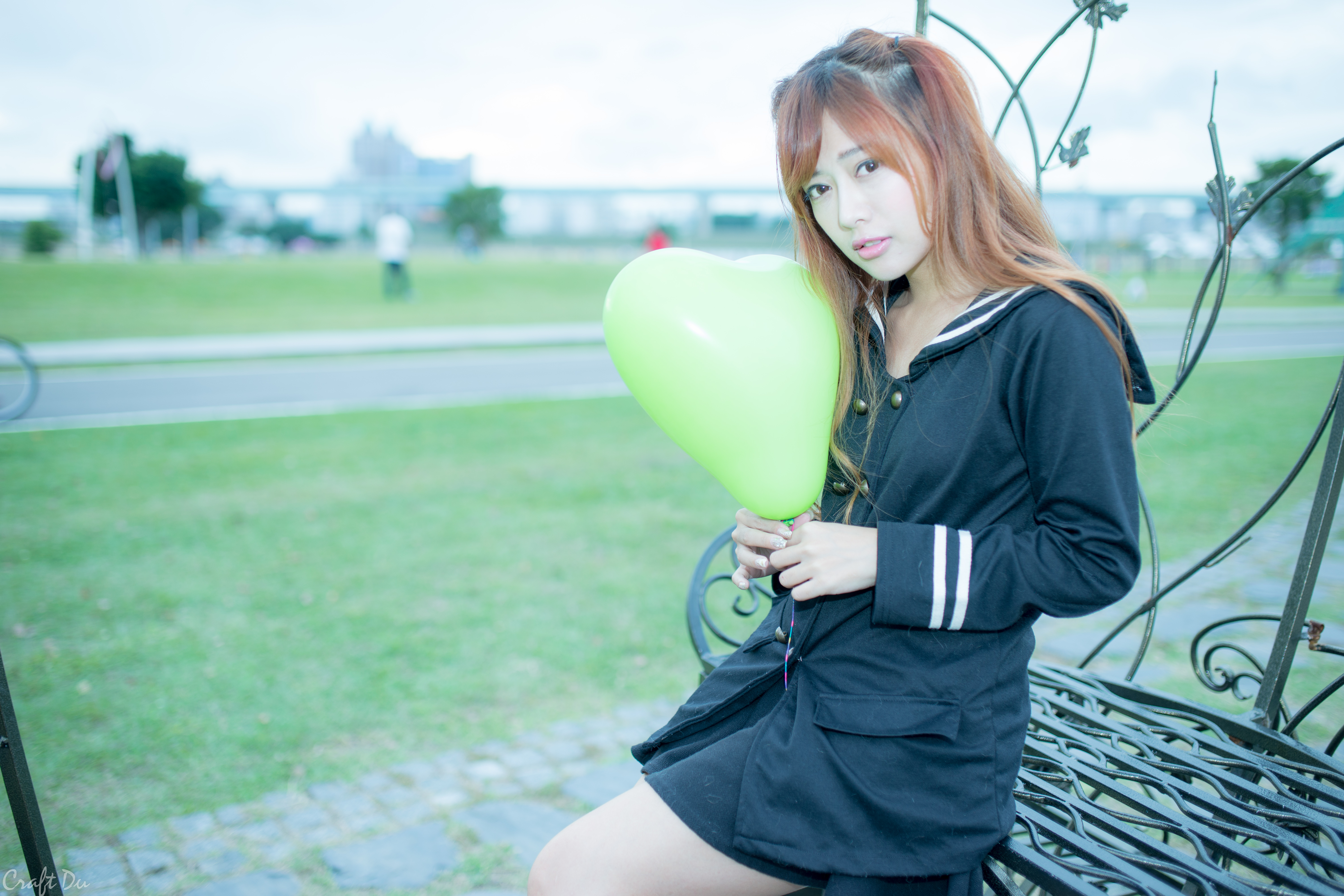Download mobile wallpaper Heart, Bench, Model, Women, Asian, Taiwanese, Xiao Xi for free.