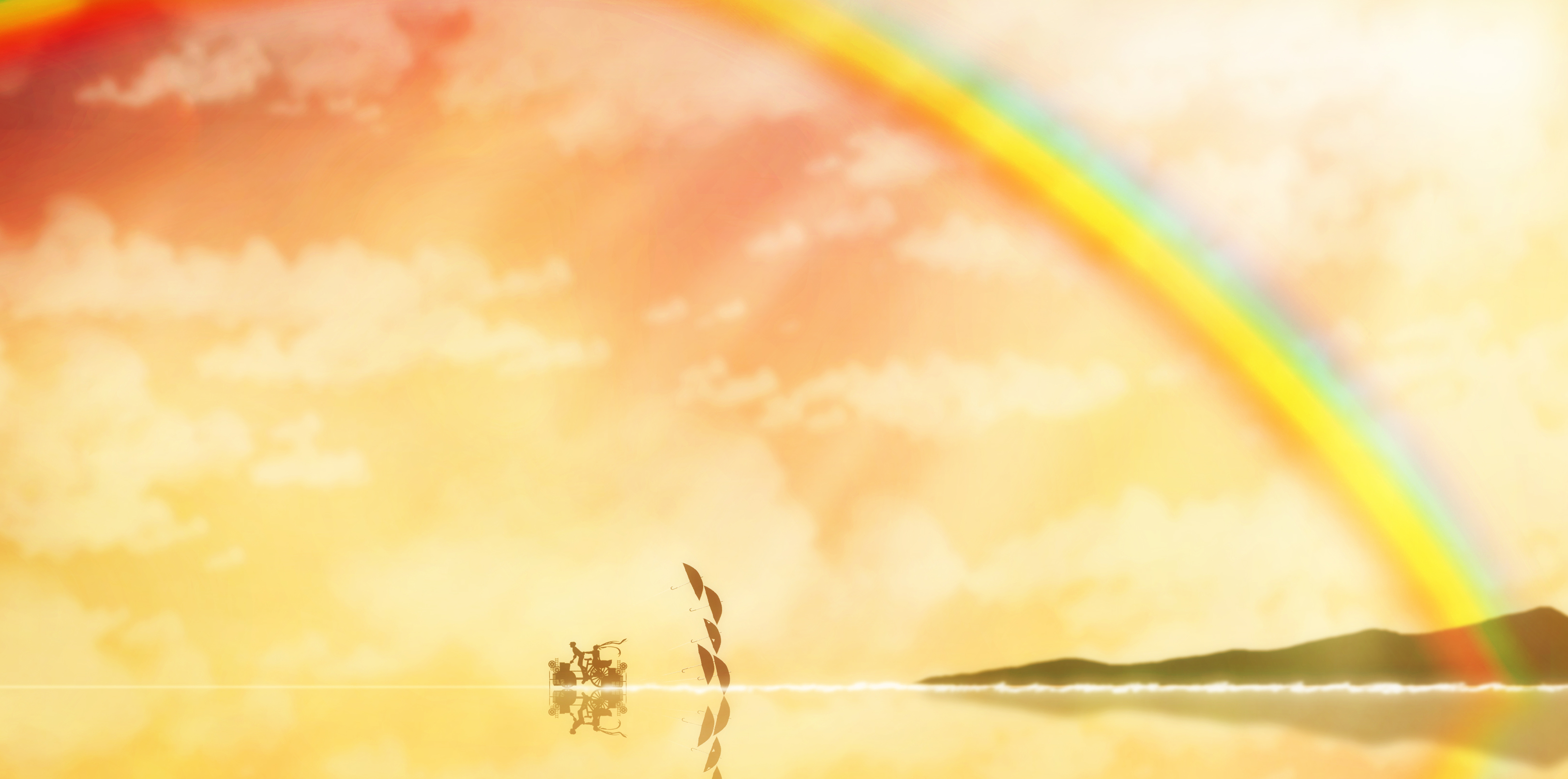 Download mobile wallpaper Anime, Rainbow, Bike, Umbrella, Original for free.