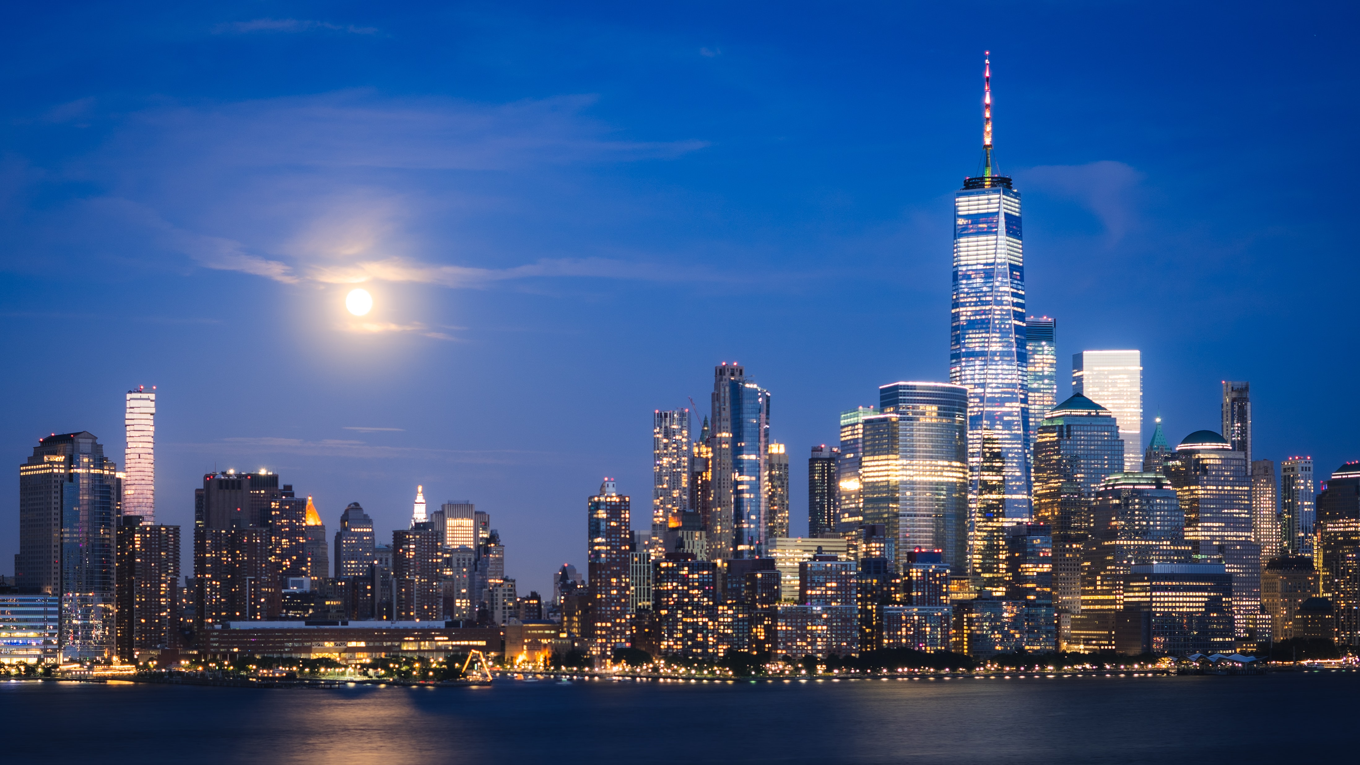 154170 descargar imagen nueva york, ciudades, agua, ciudad, edificio, ciudad de noche, ciudad nocturna: fondos de pantalla y protectores de pantalla gratis
