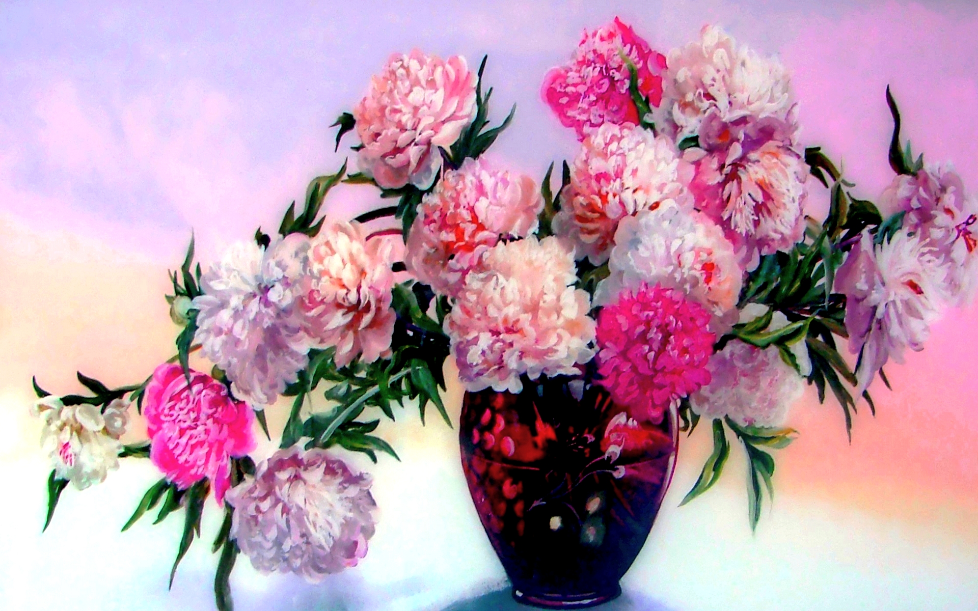 781478壁紙のダウンロード芸術的, ペインティング, 花, ピンクの花, 花瓶, 白い花-スクリーンセーバーと写真を無料で