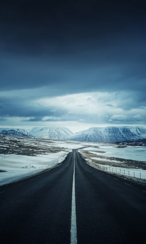 Download mobile wallpaper Winter, Night, Snow, Mountain, Road, Man Made for free.