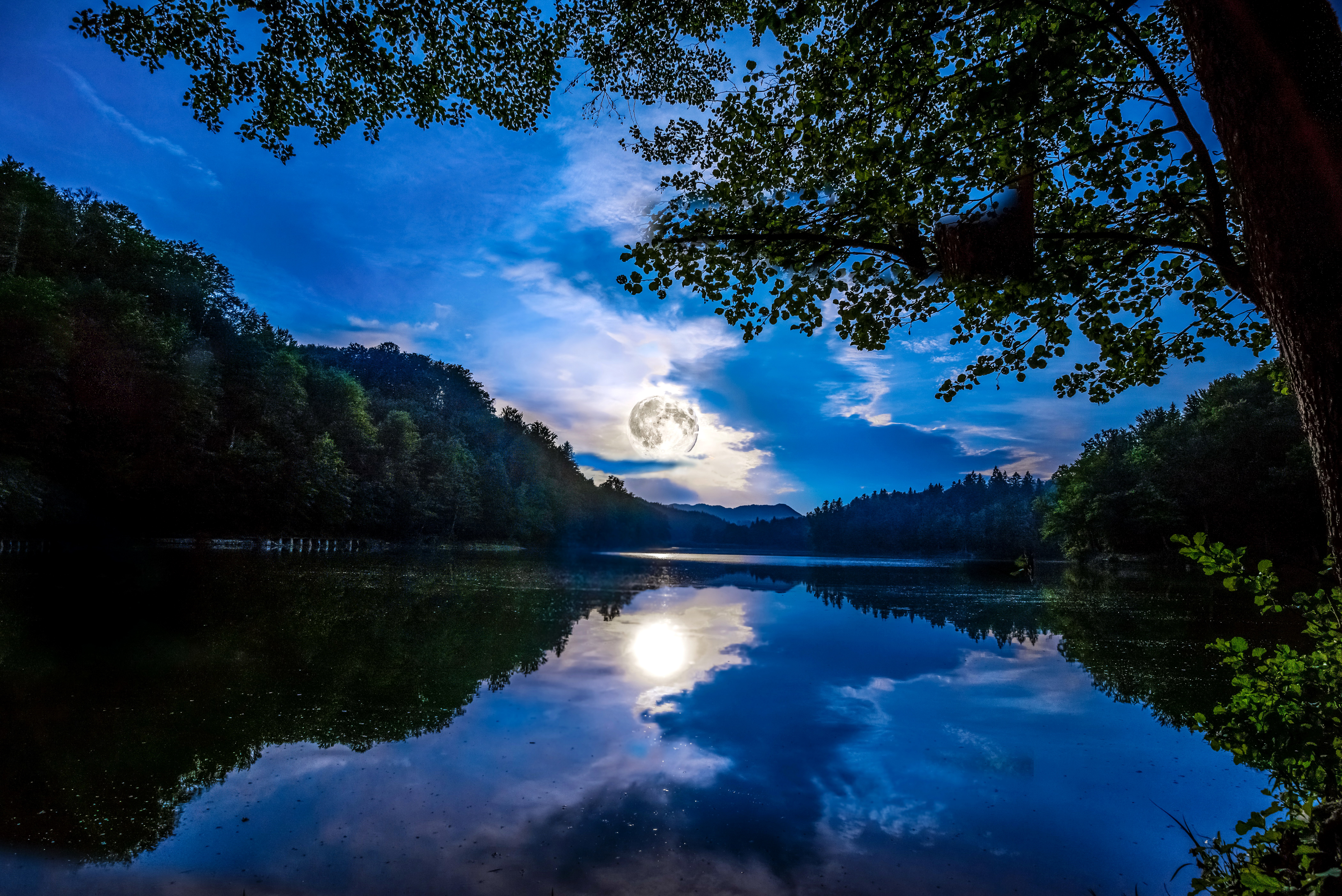 Free download wallpaper Sky, Moon, Reflection, Earth, Evening, River on your PC desktop