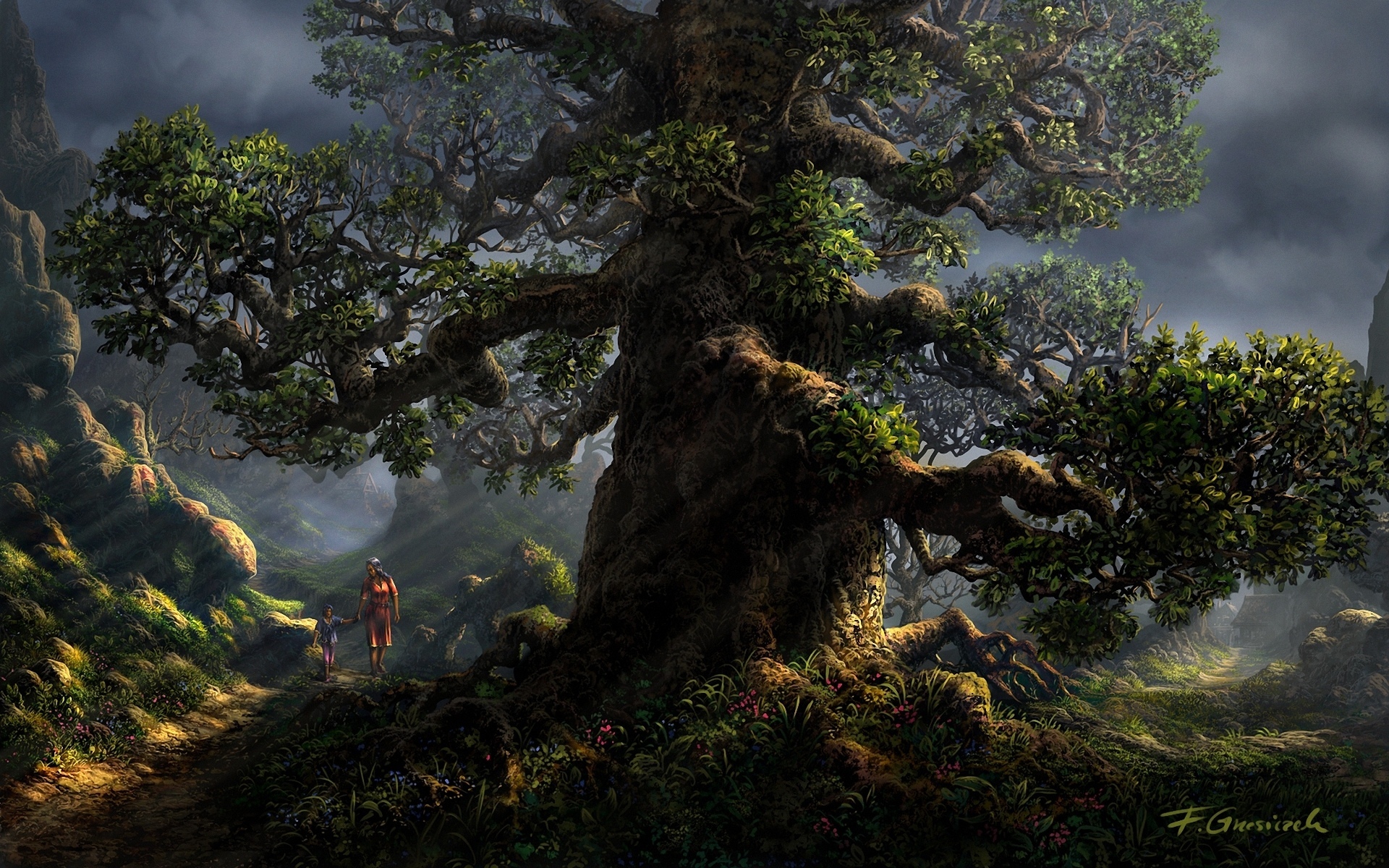 Download mobile wallpaper Landscape, Fantasy, Tree for free.