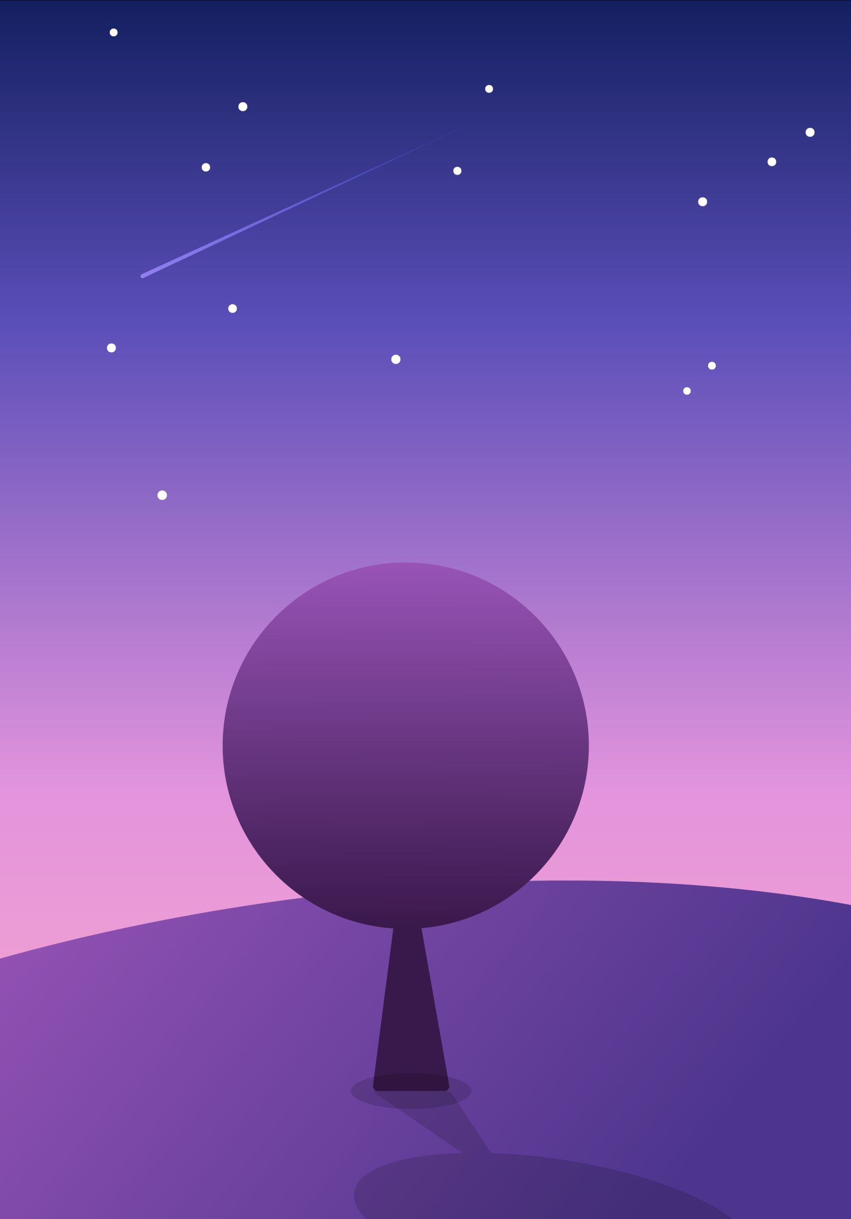 Download mobile wallpaper Landscape, Stars, Tree, Artistic, Shooting Star, Minimalist for free.